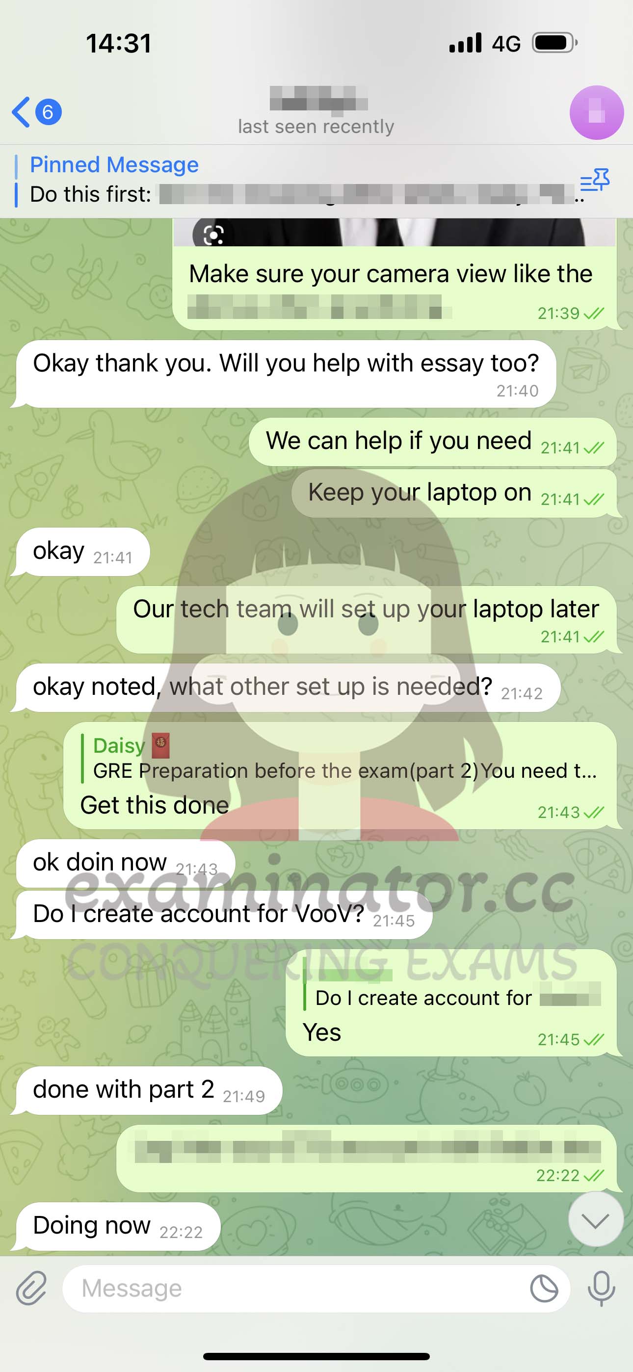GRE代考保分成功案例#583的与客户对话截图