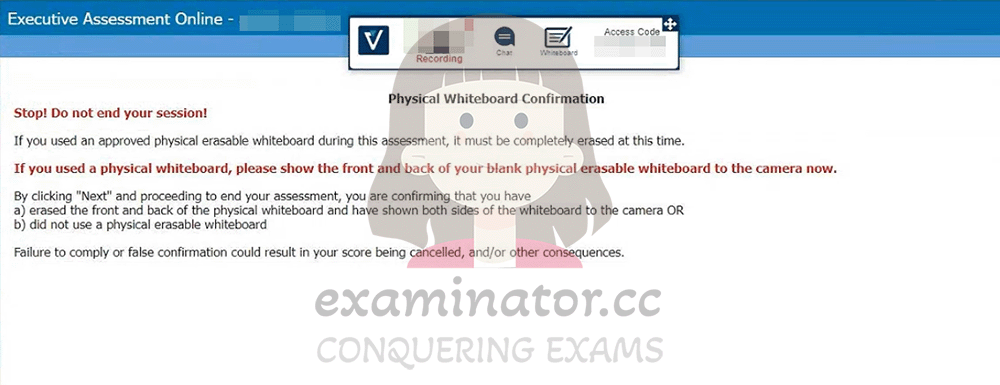 破解OnVUE进行作弊代考EA代考: End of the test show your physical whiteboard
