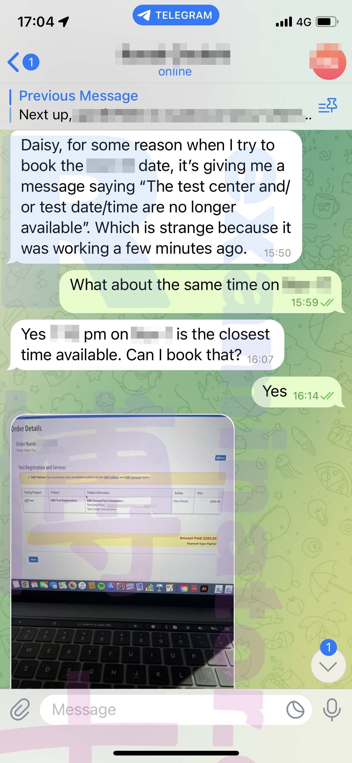 [GRE代考保分]成功案例#291的对话截图
