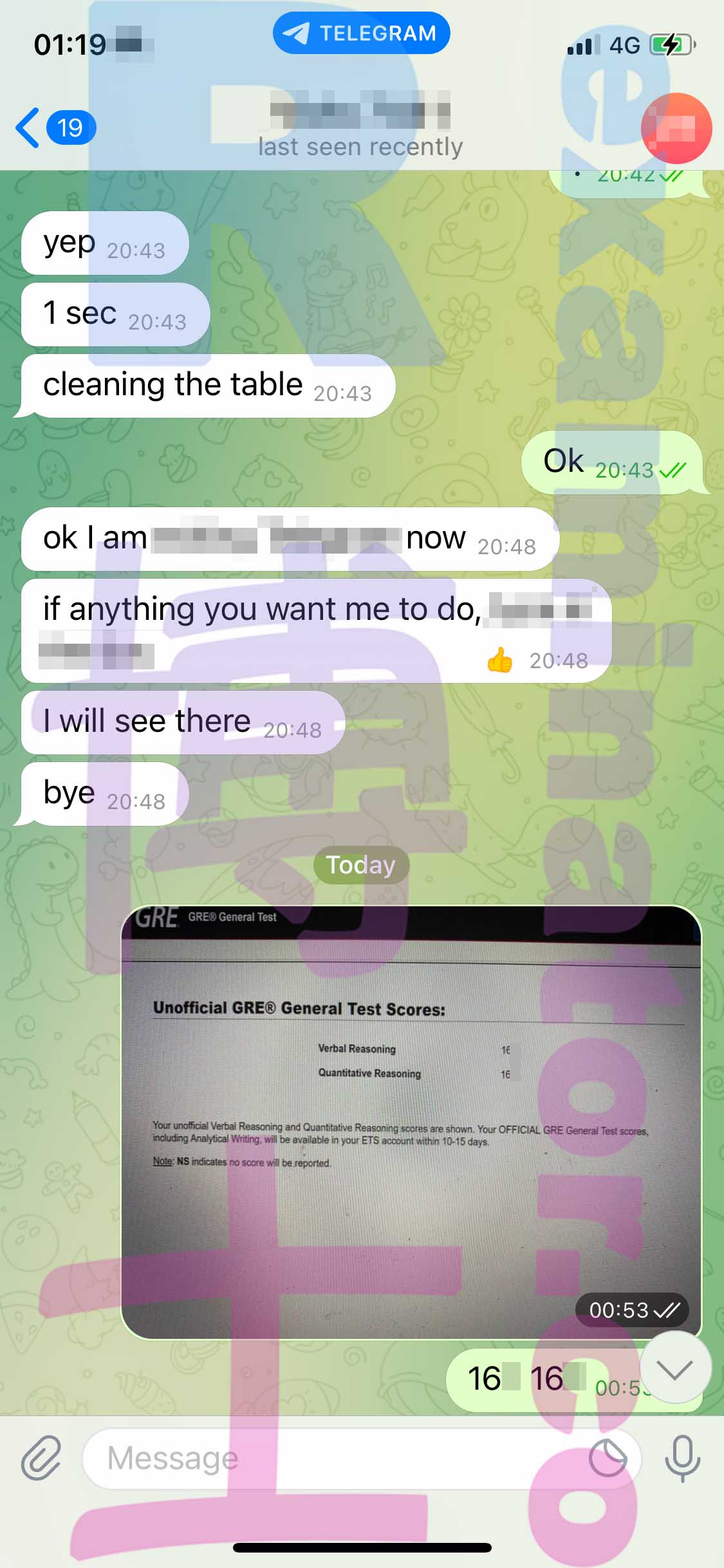 GRE代考保分成功案例#353的与客户对话截图