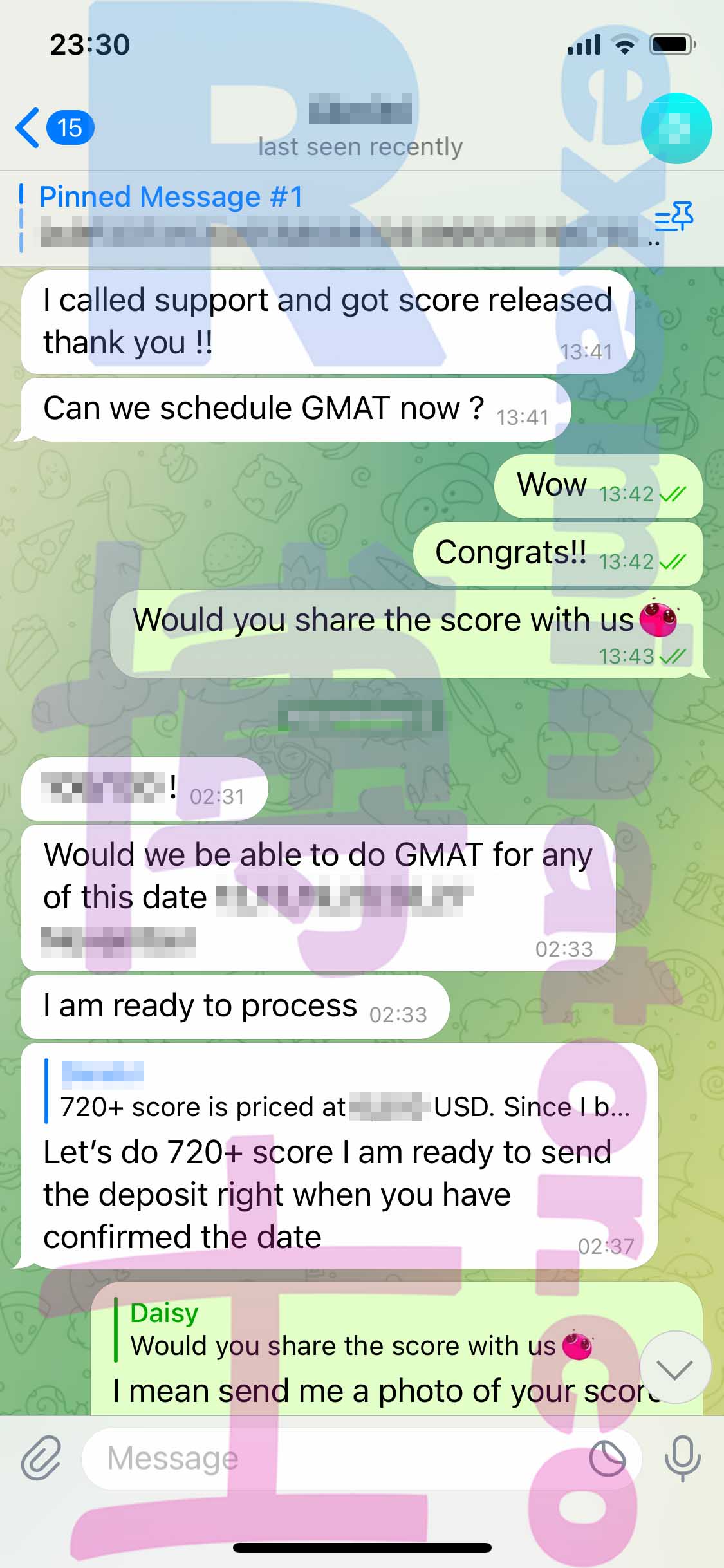 托福代考保分成功案例#428的与客户对话截图