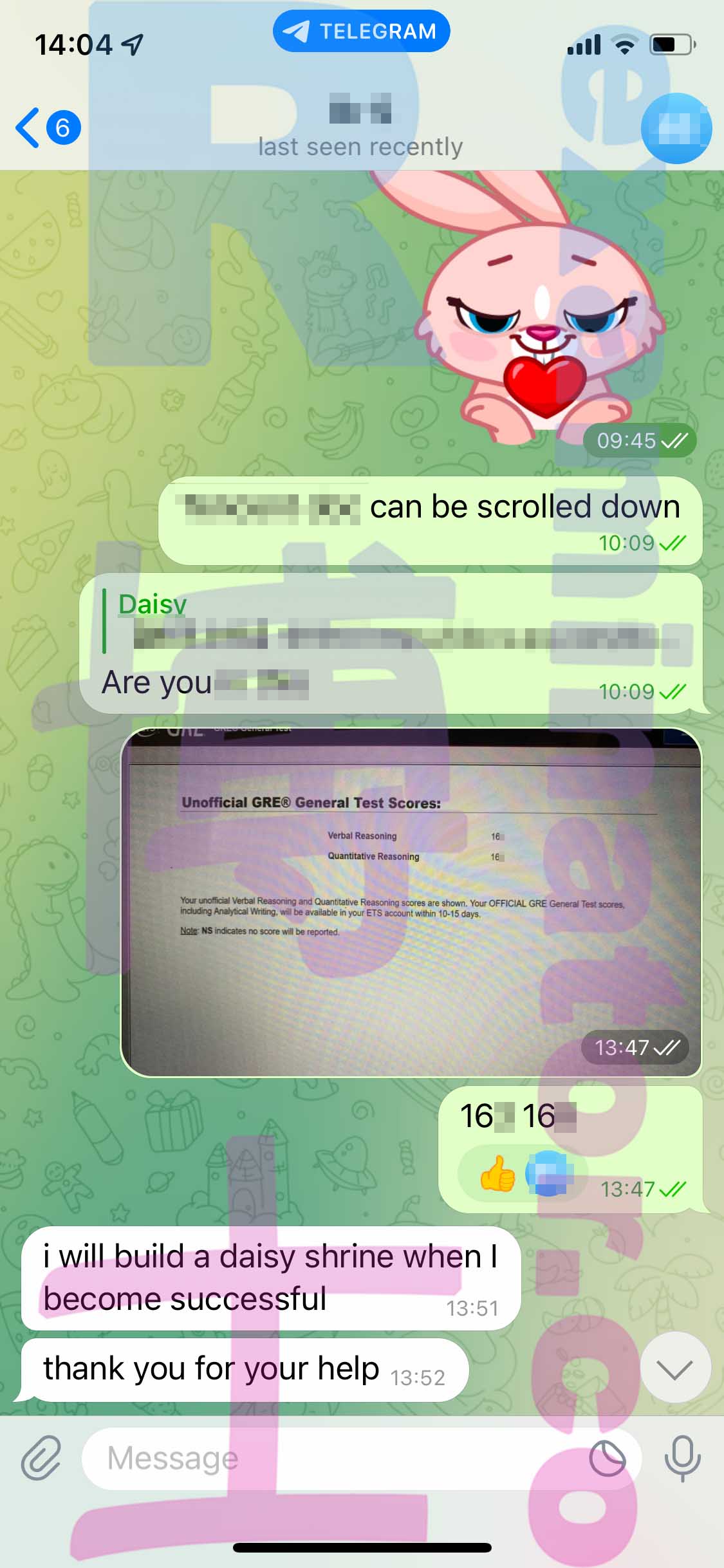 GRE代考保分成功案例#430的与客户对话截图