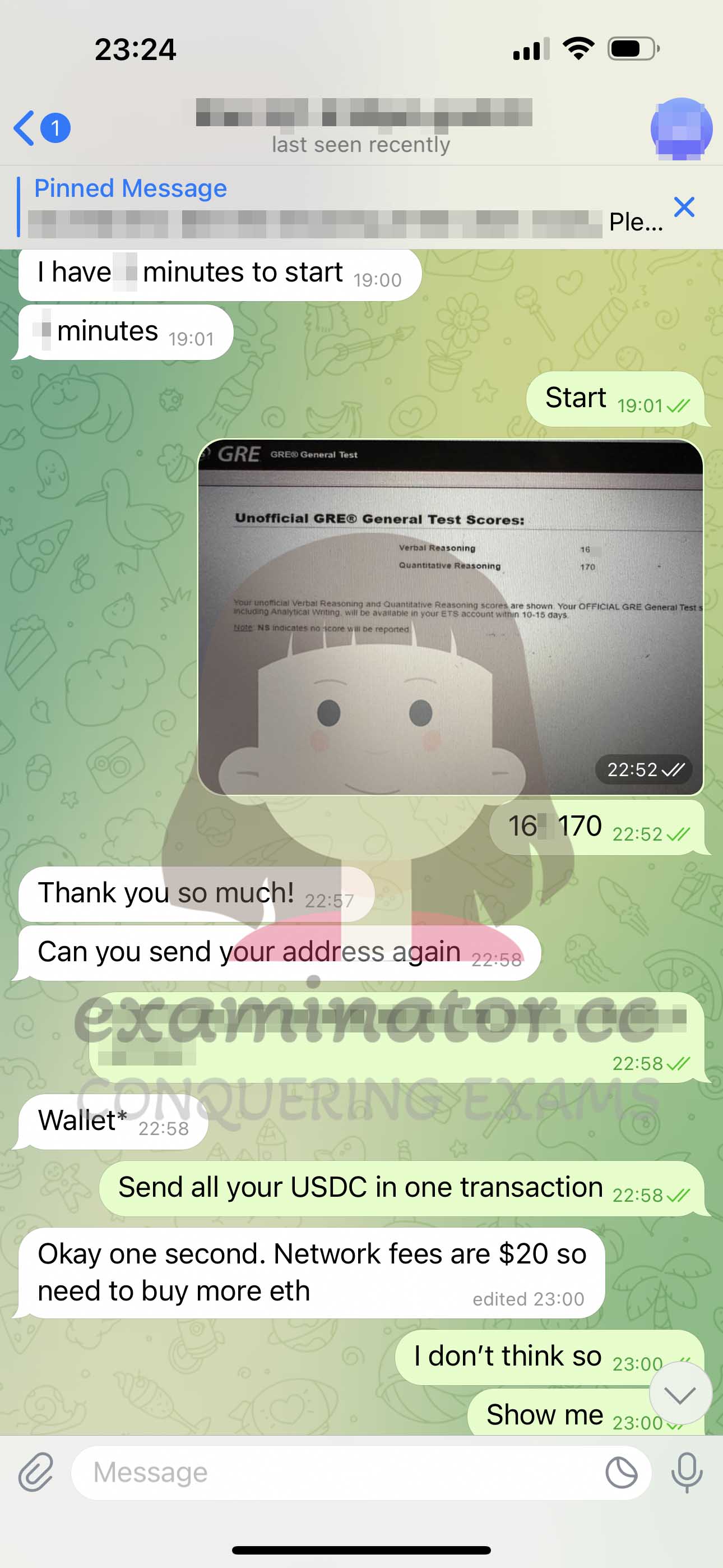 GRE代考保分成功案例#609的与客户对话截图