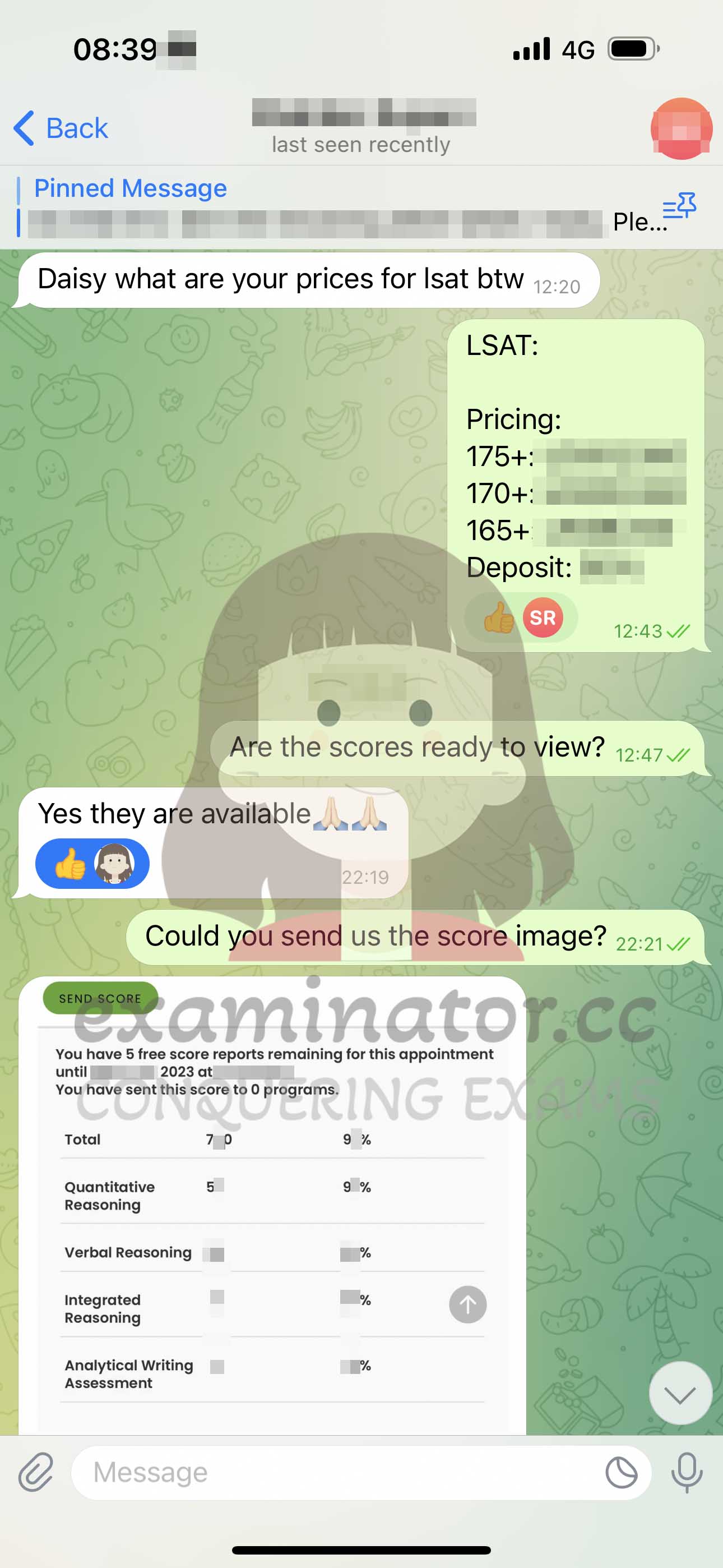GMAT代考保分成功案例#610的与客户对话截图