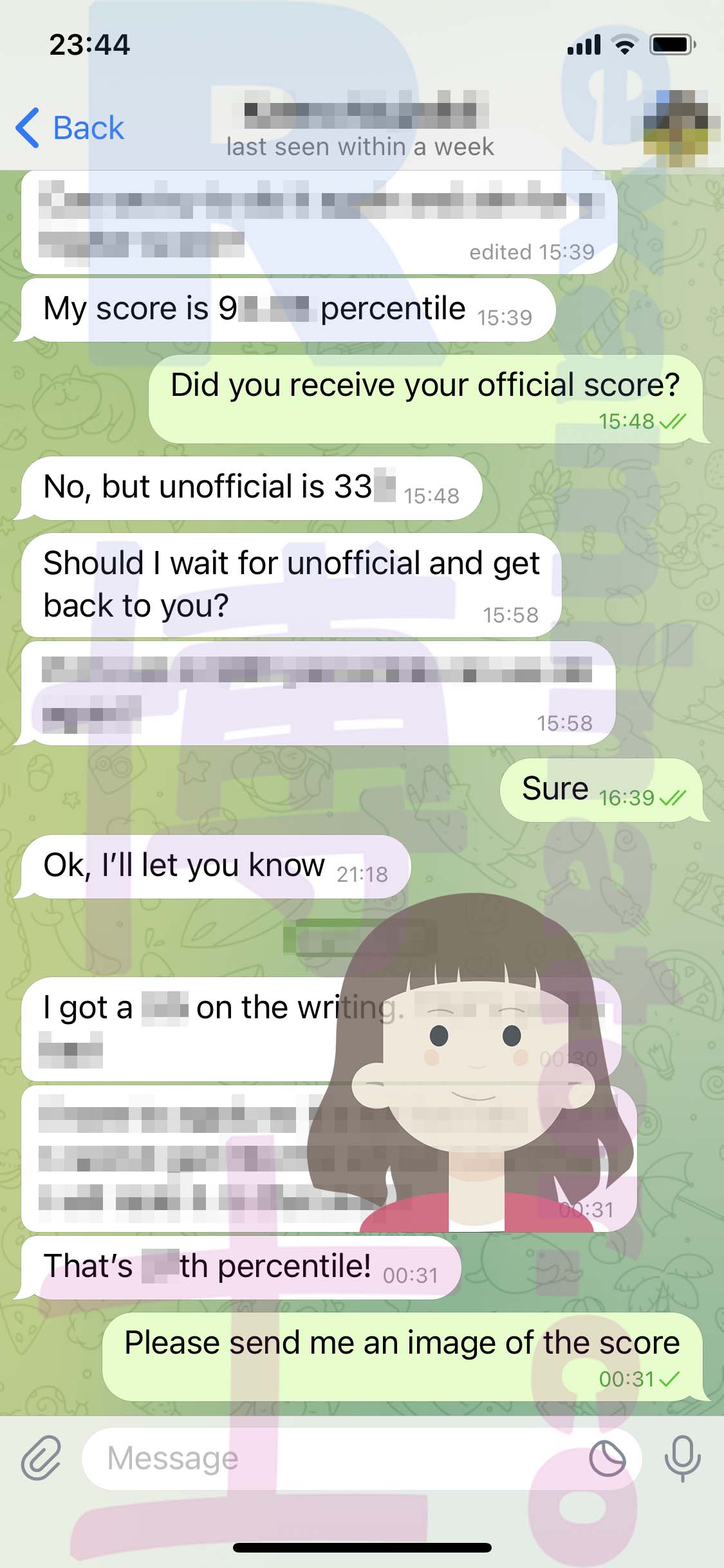GRE代考保分成功案例#535的与客户对话截图