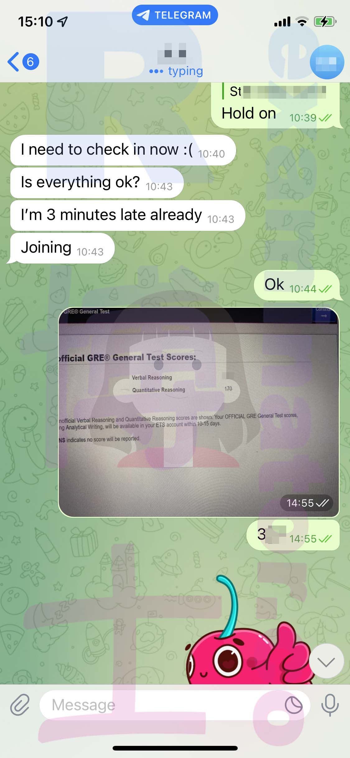 GRE代考保分成功案例#468的与客户对话截图