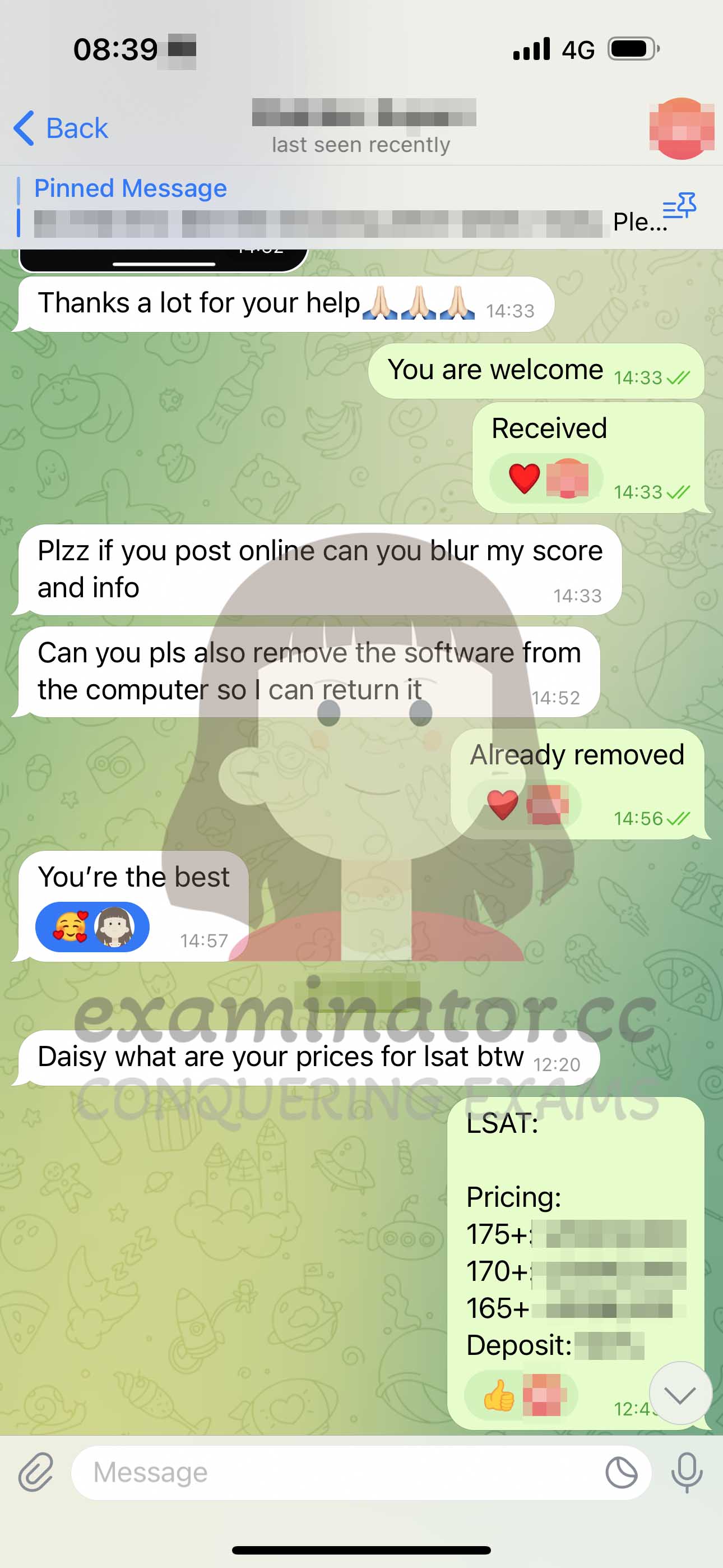 GMAT代考保分成功案例#610的与客户对话截图