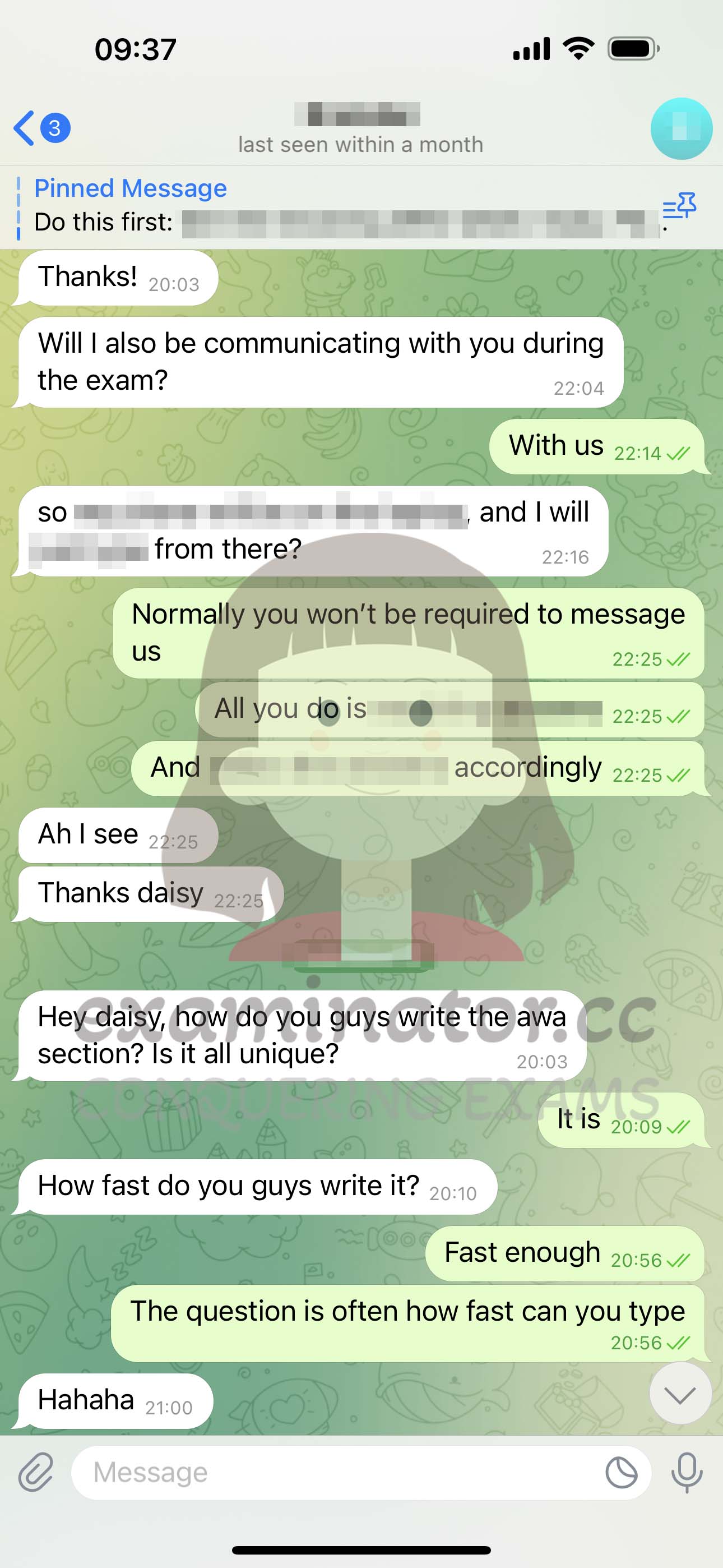 GRE代考保分成功案例#586的与客户对话截图
