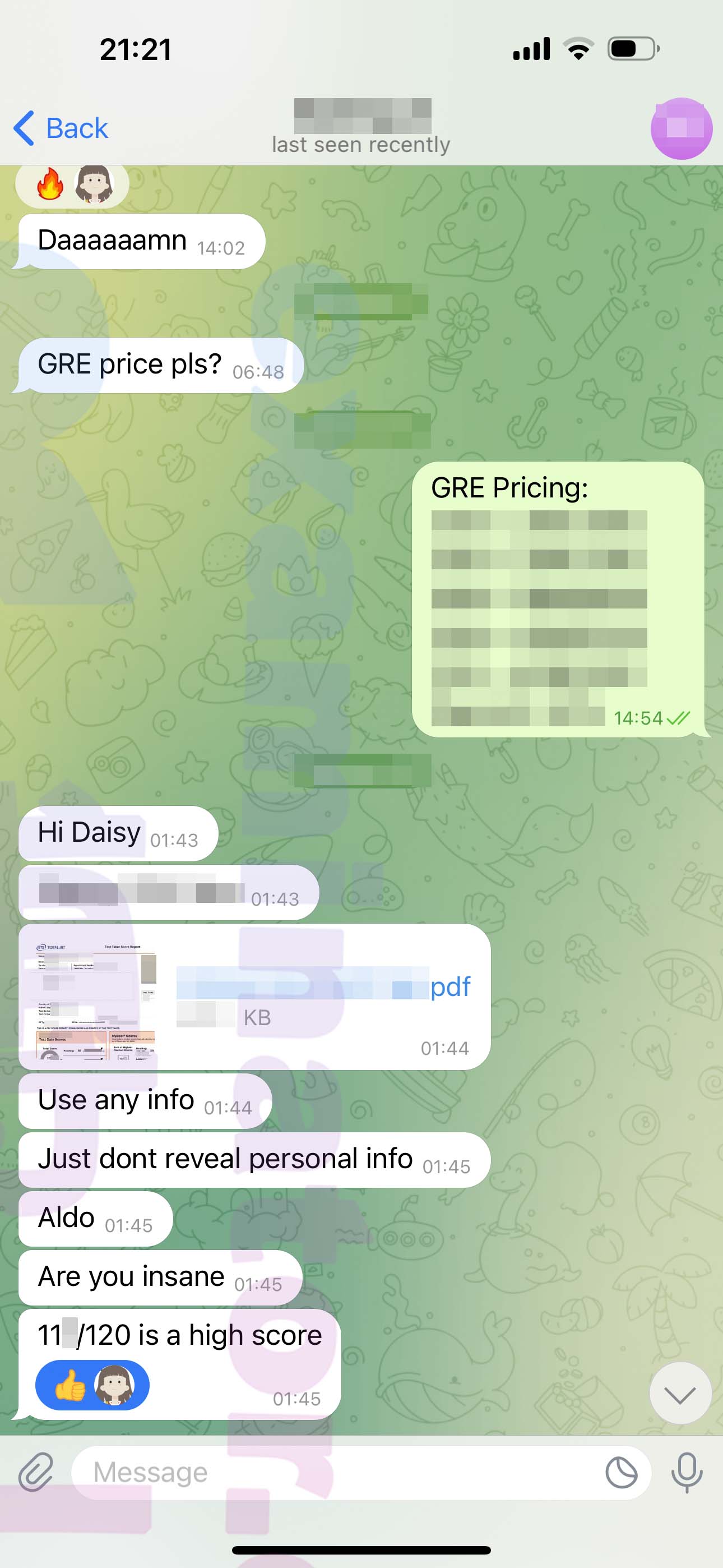 托福代考保分成功案例#517的与客户对话截图