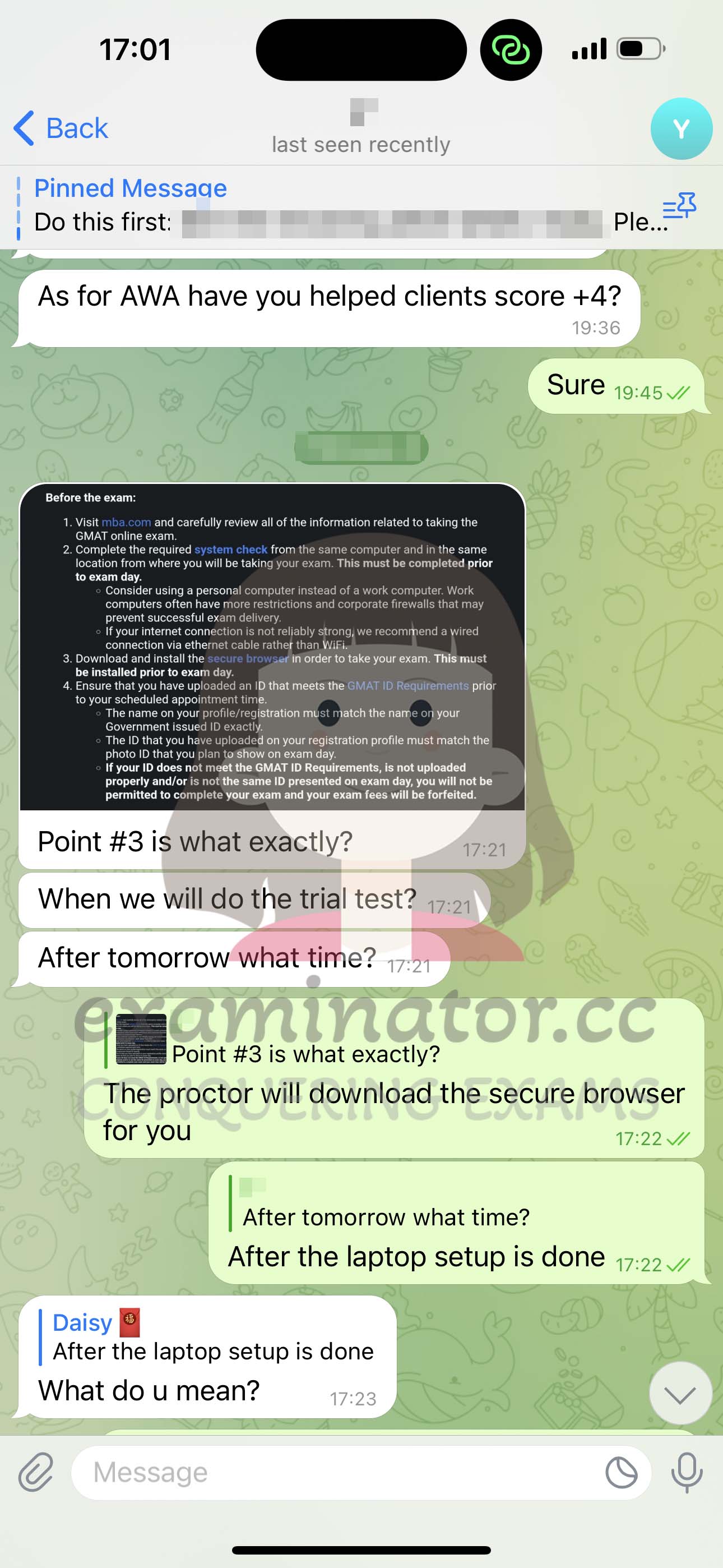 GMAT代考保分成功案例#570的与客户对话截图