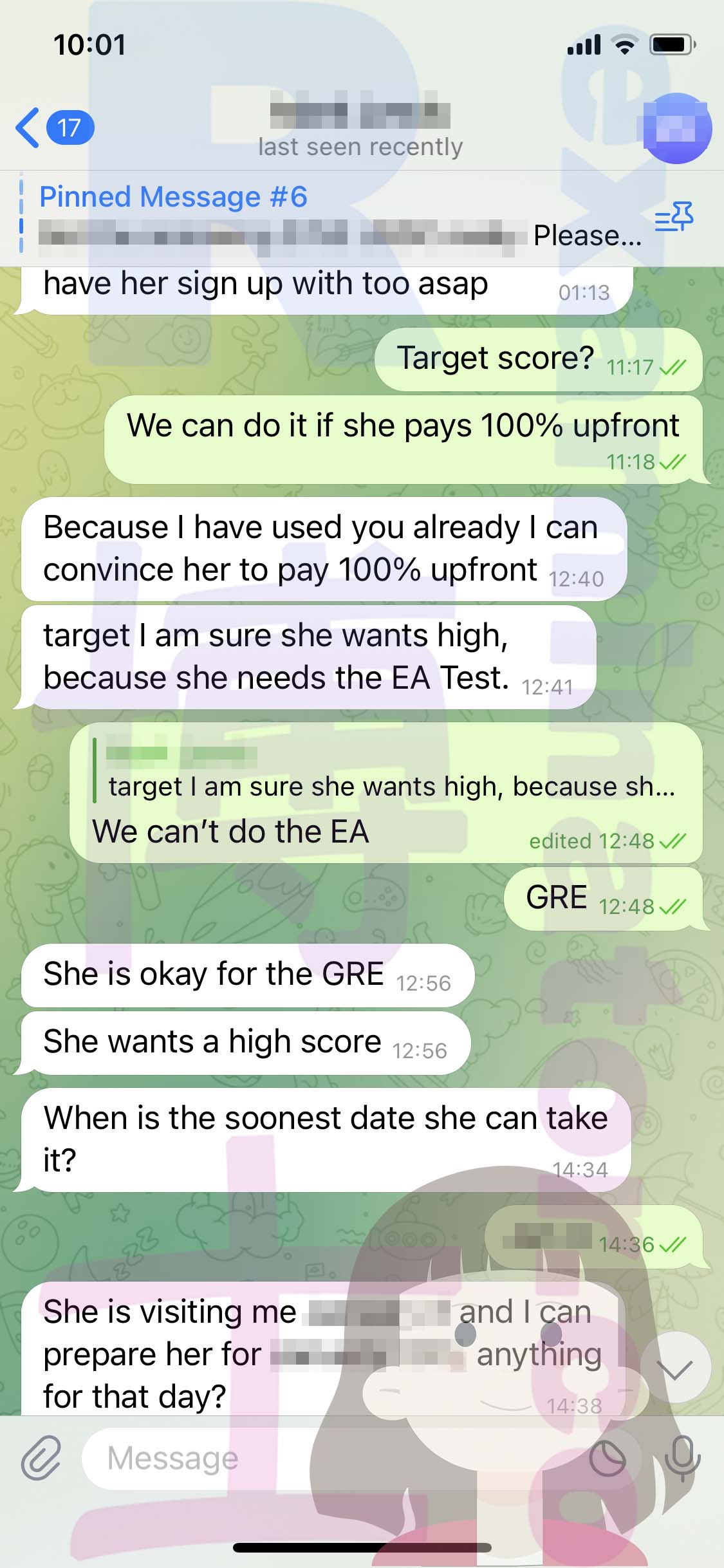 GRE代考保分成功案例#519的与客户对话截图