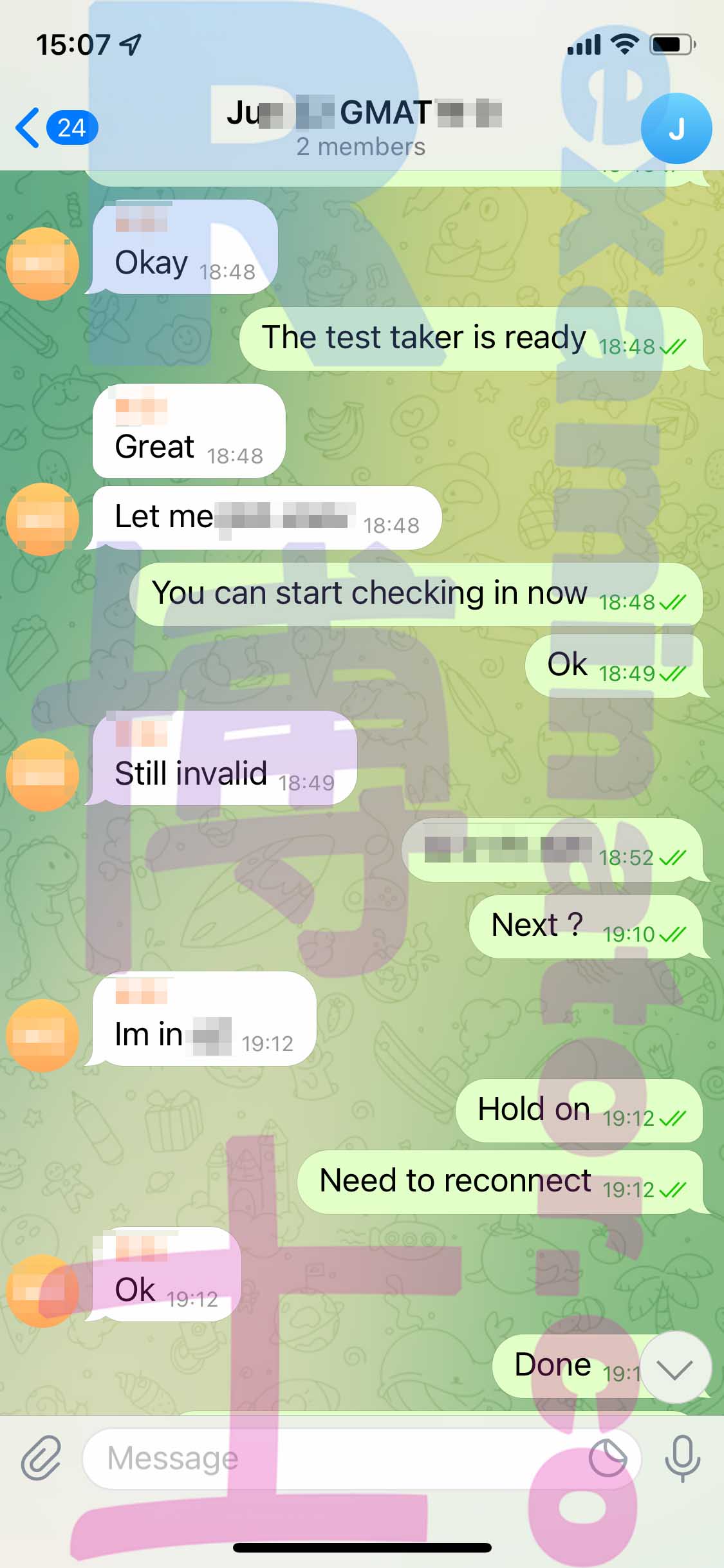 GMAT代考保分成功案例#347的与客户对话截图