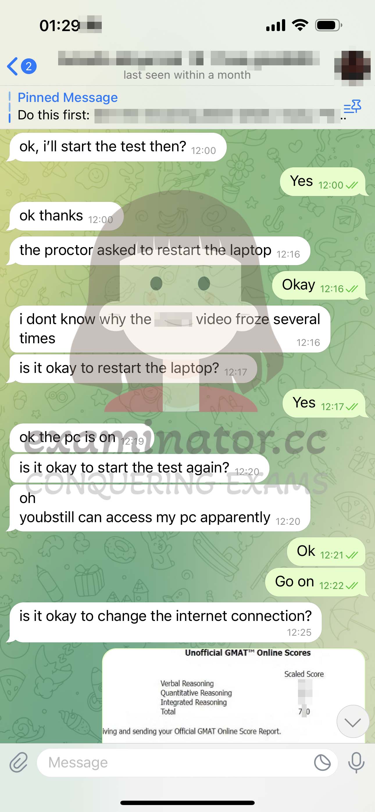 GMAT代考保分成功案例#589的与客户对话截图
