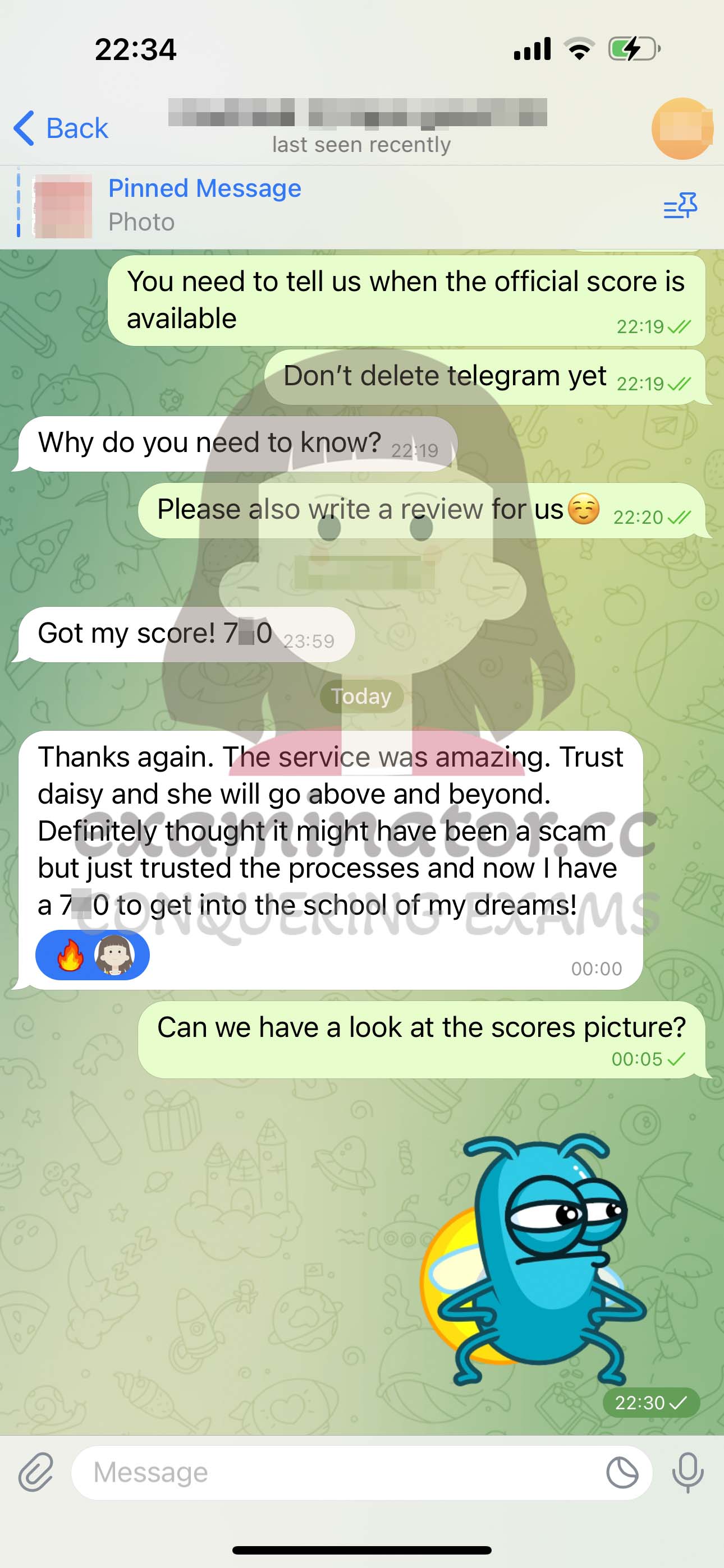 GMAT代考保分成功案例#559的与客户对话截图