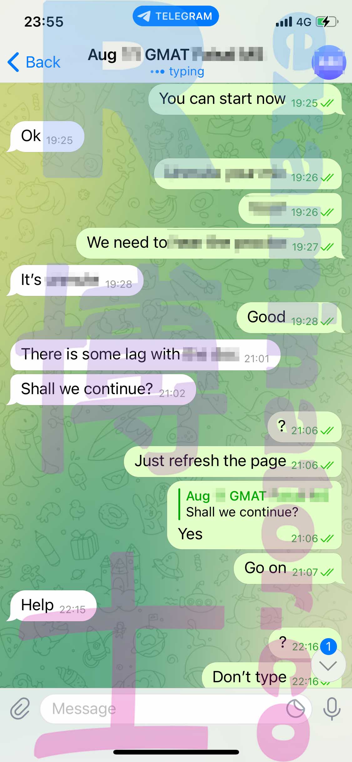 GMAT代考保分成功案例#363的与客户对话截图