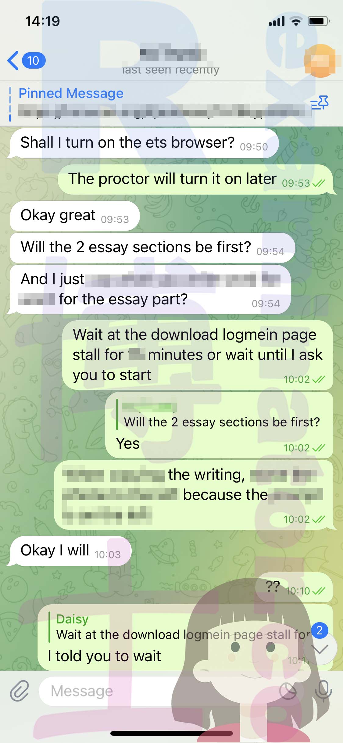 GRE代考保分成功案例#516的与客户对话截图
