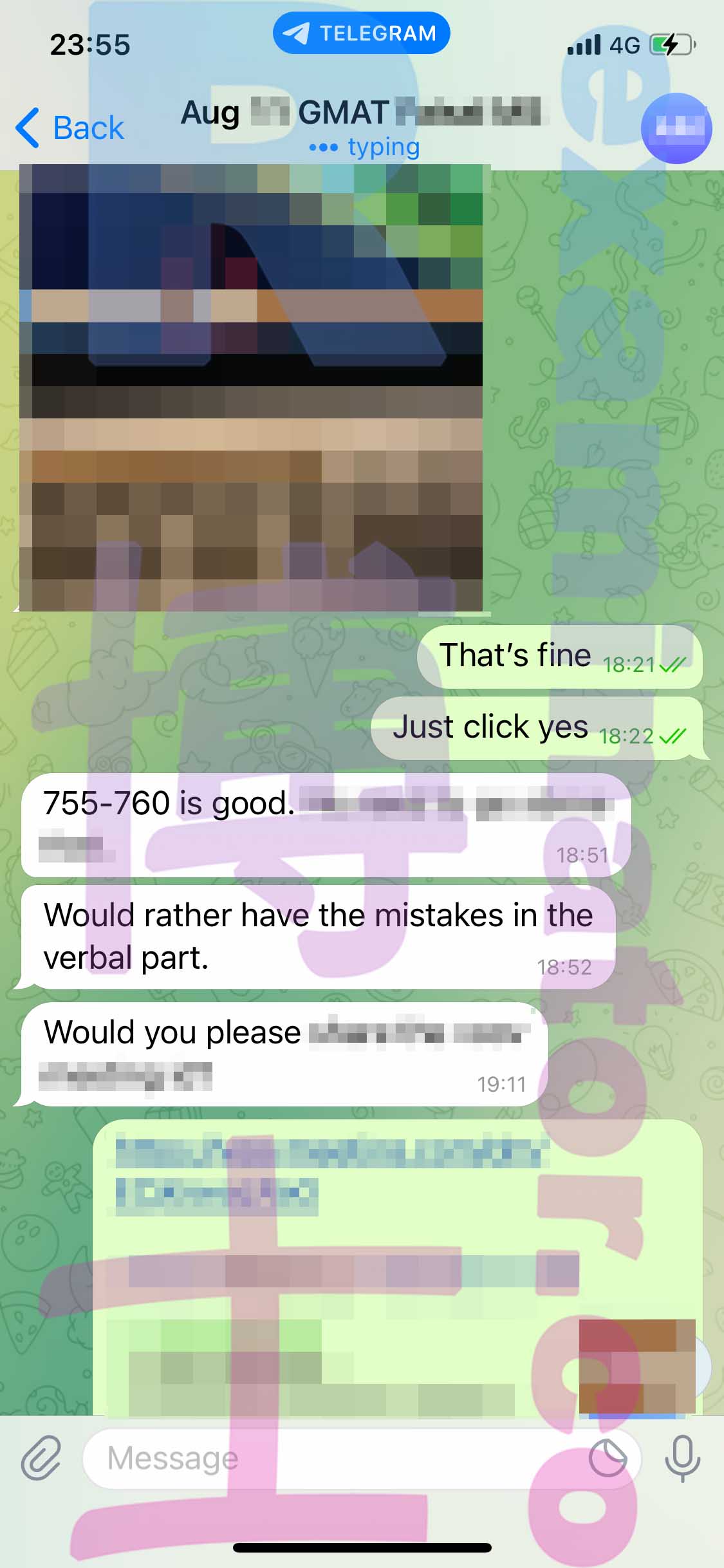 GMAT代考保分成功案例#363的与客户对话截图