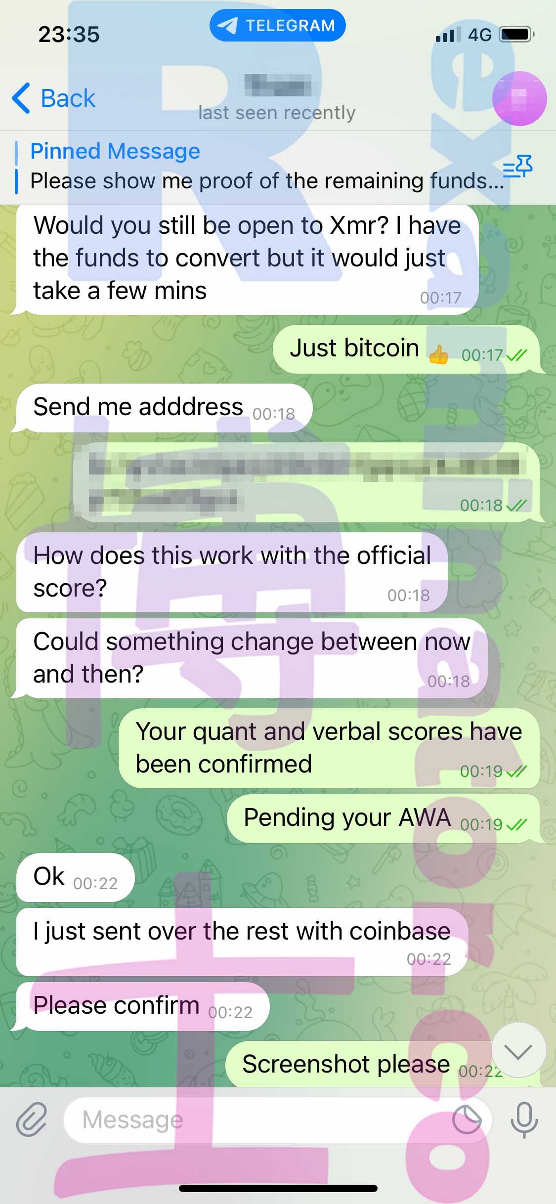 GRE代考保分成功案例#361的与客户对话截图