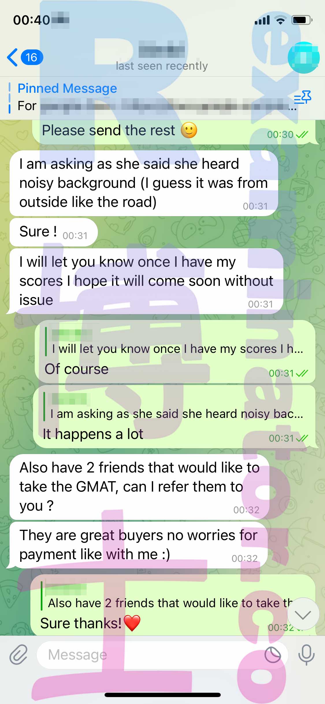 GMAT代考保分成功案例#439的与客户对话截图