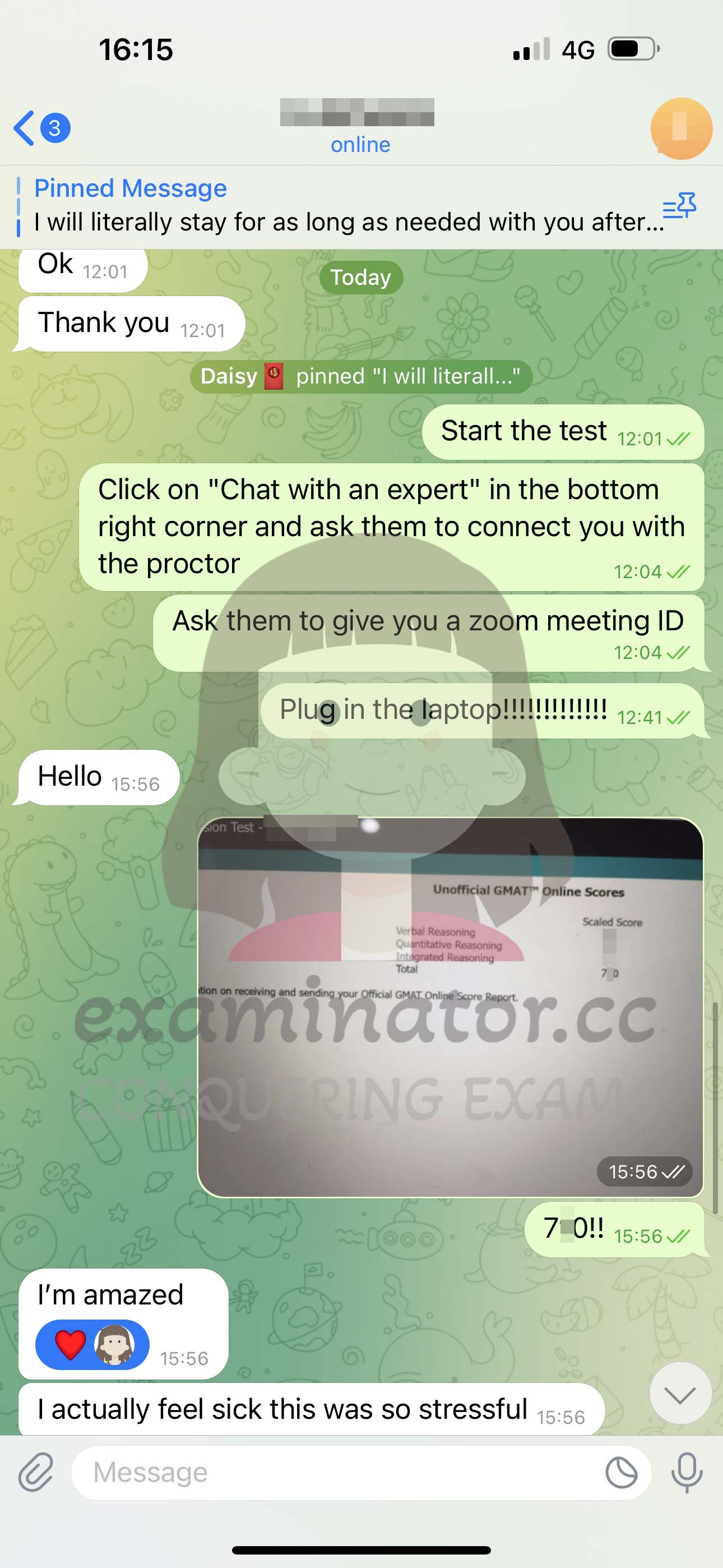 GMAT代考保分成功案例#593的与客户对话截图