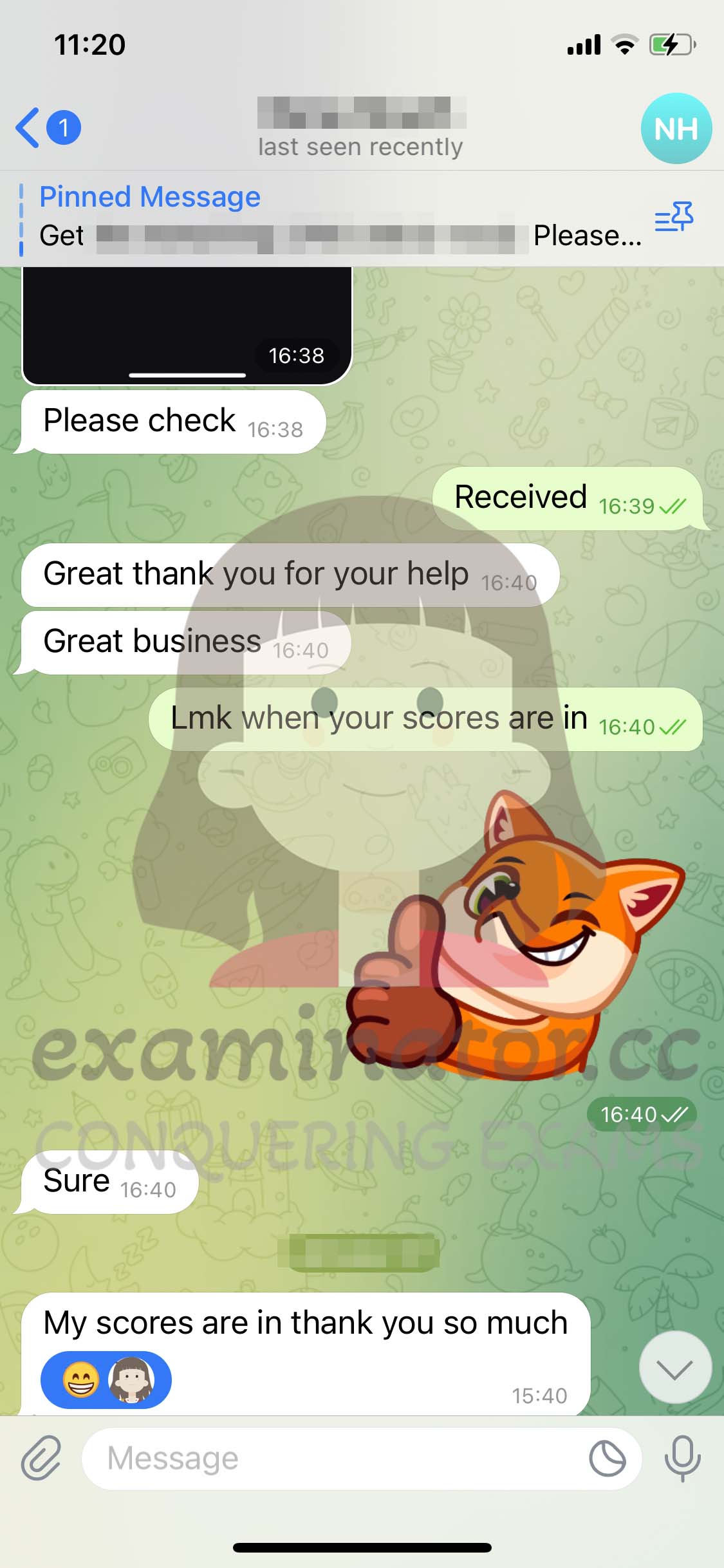 GRE代考保分成功案例#562的与客户对话截图