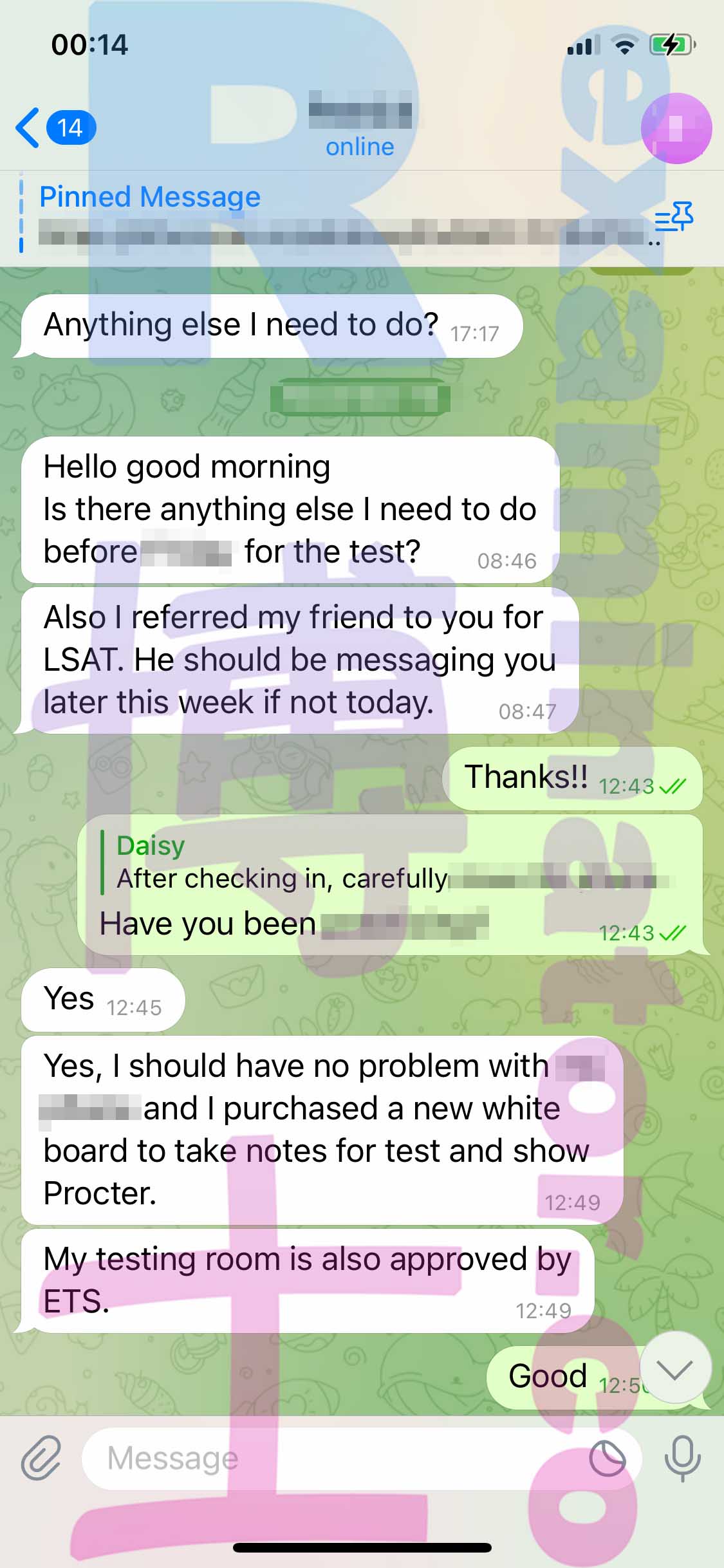 GRE代考保分成功案例#453的与客户对话截图