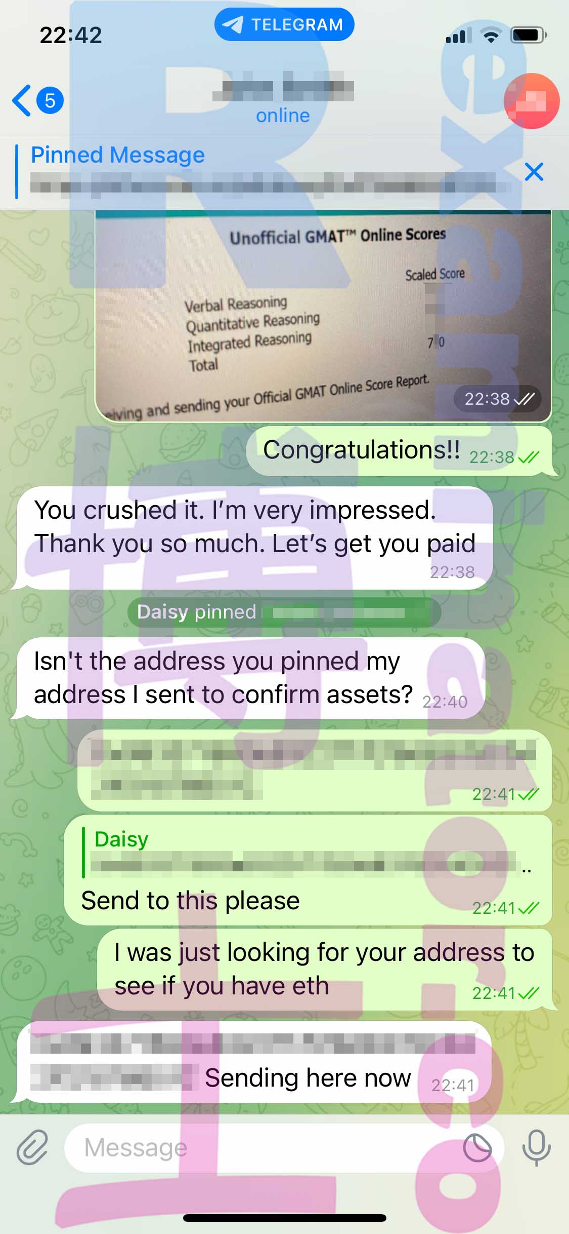 GMAT代考保分成功案例#445的与客户对话截图