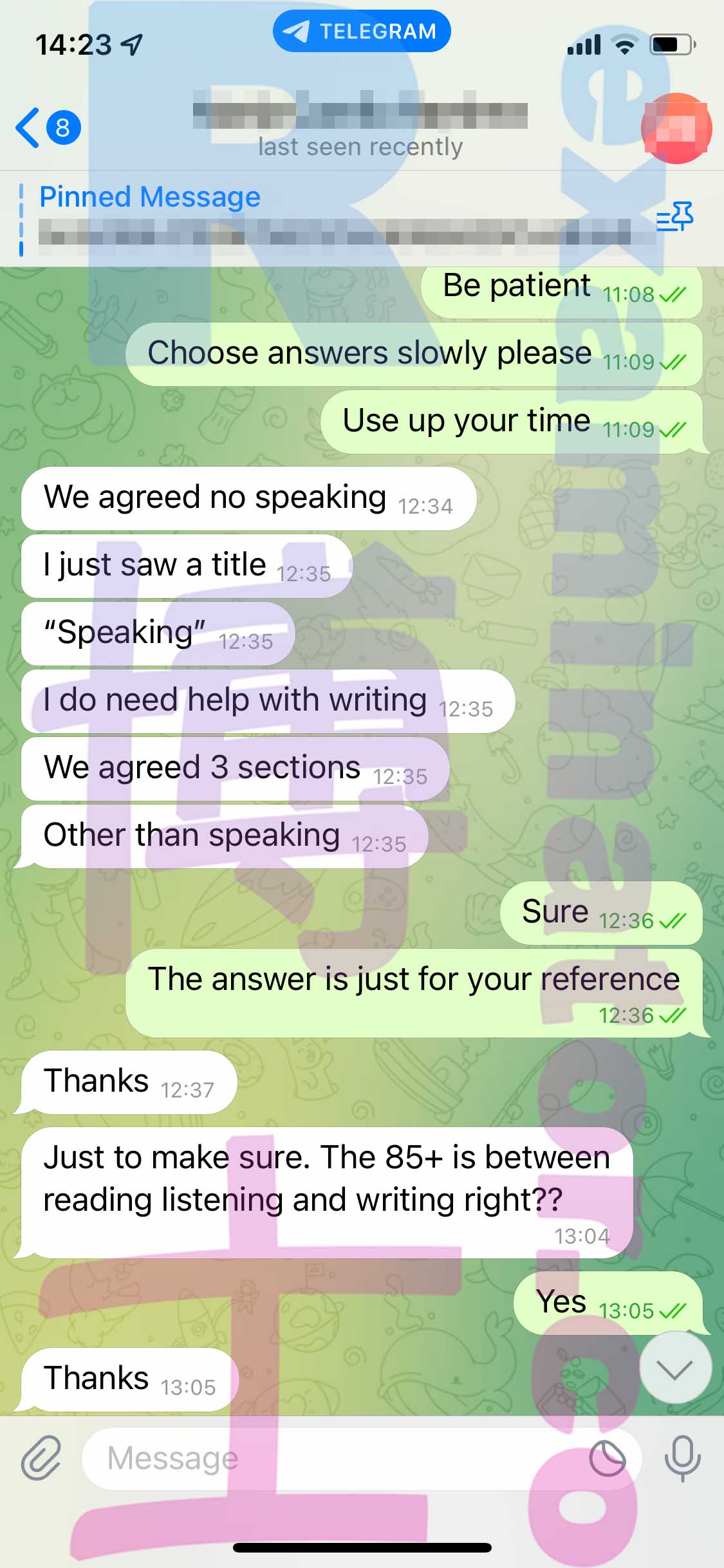 托福代考保分成功案例#448的与客户对话截图