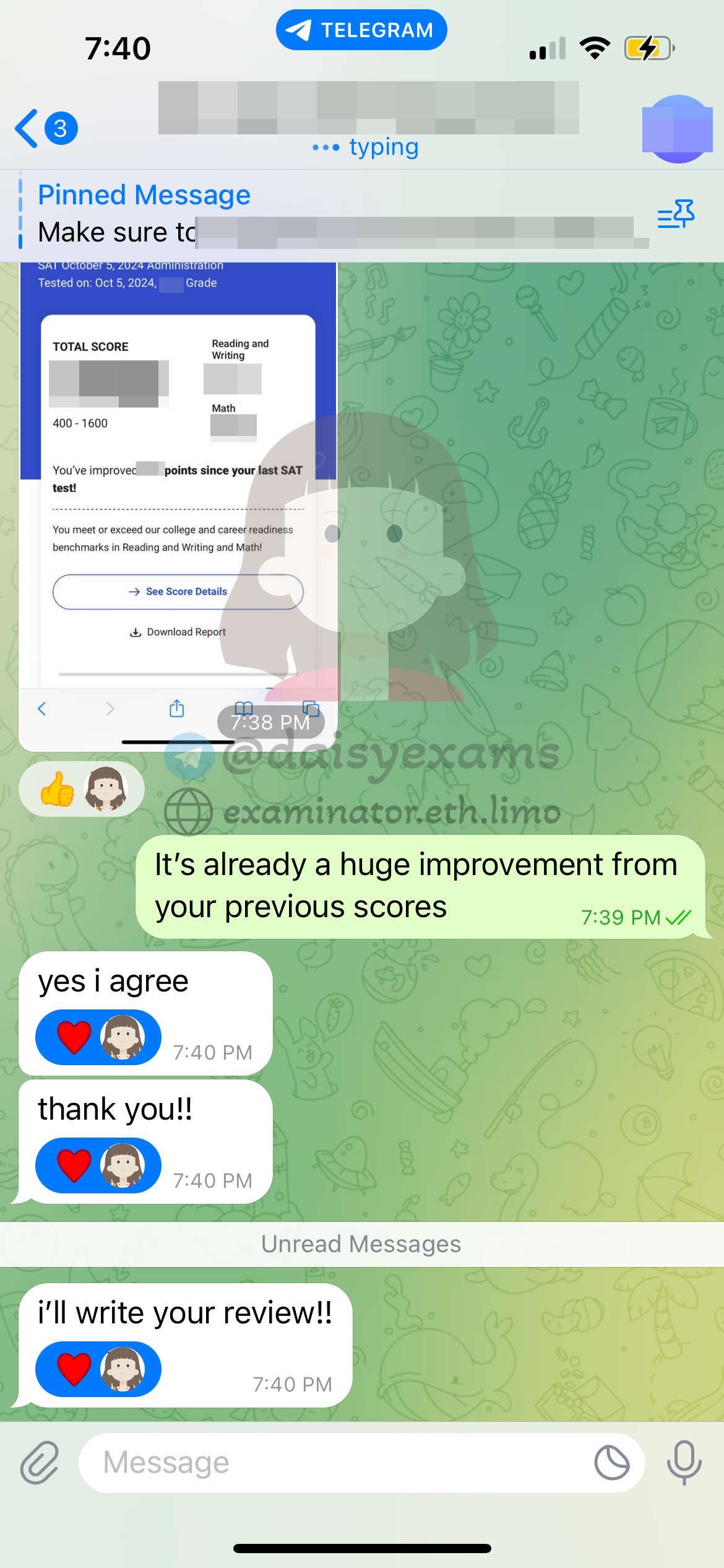 SAT代考保分成功案例#673的与客户对话截图