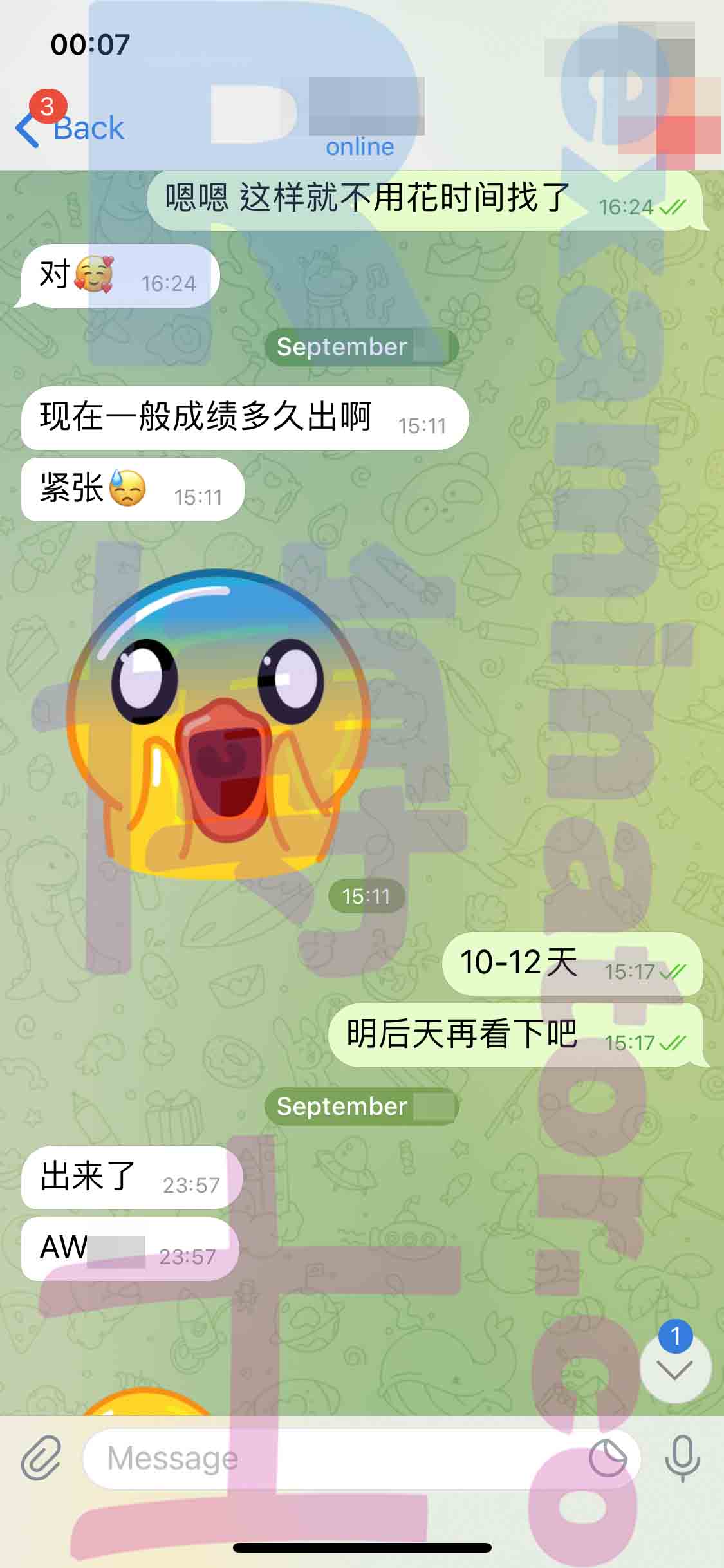 GRE代考保分成功案例#204的与客户对话截图