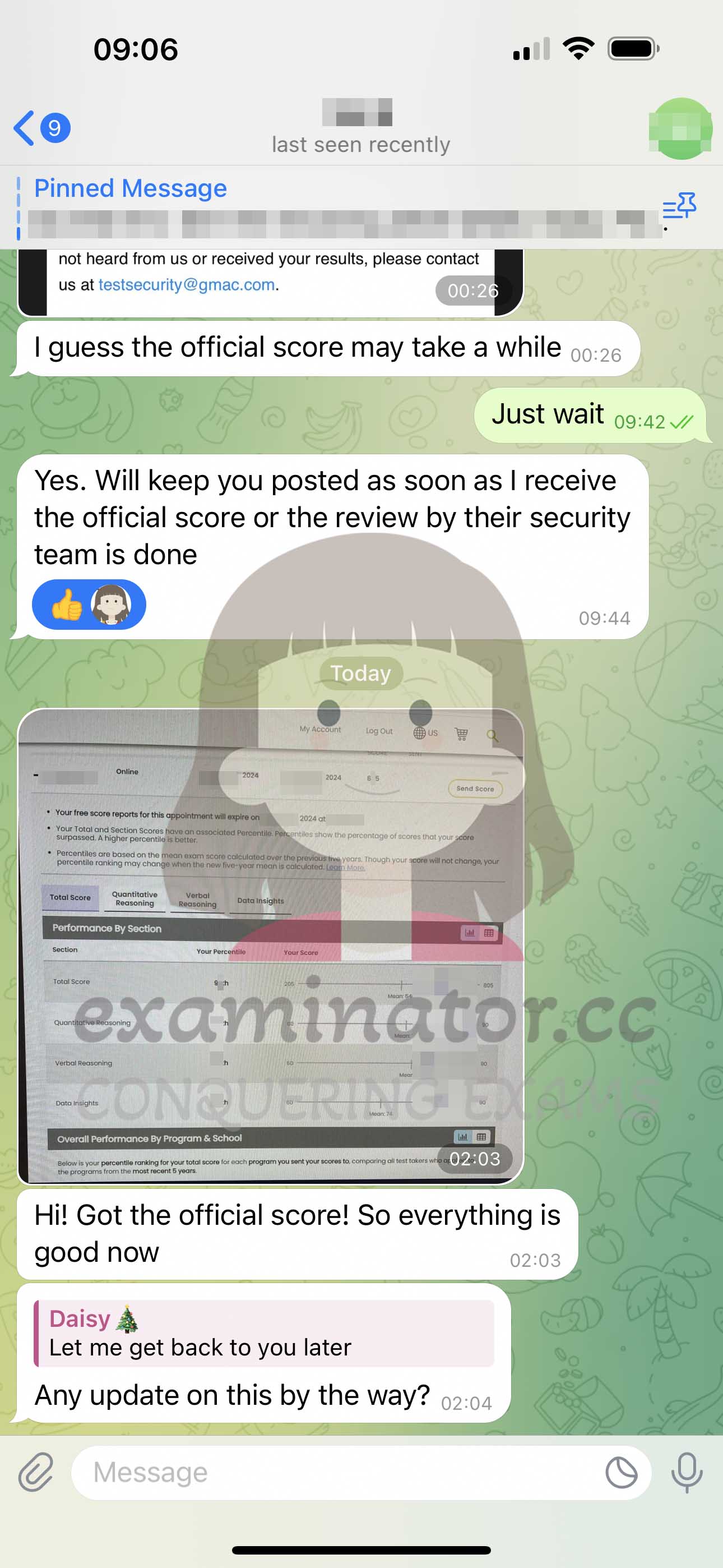GMAT代考保分成功案例#617的与客户对话截图