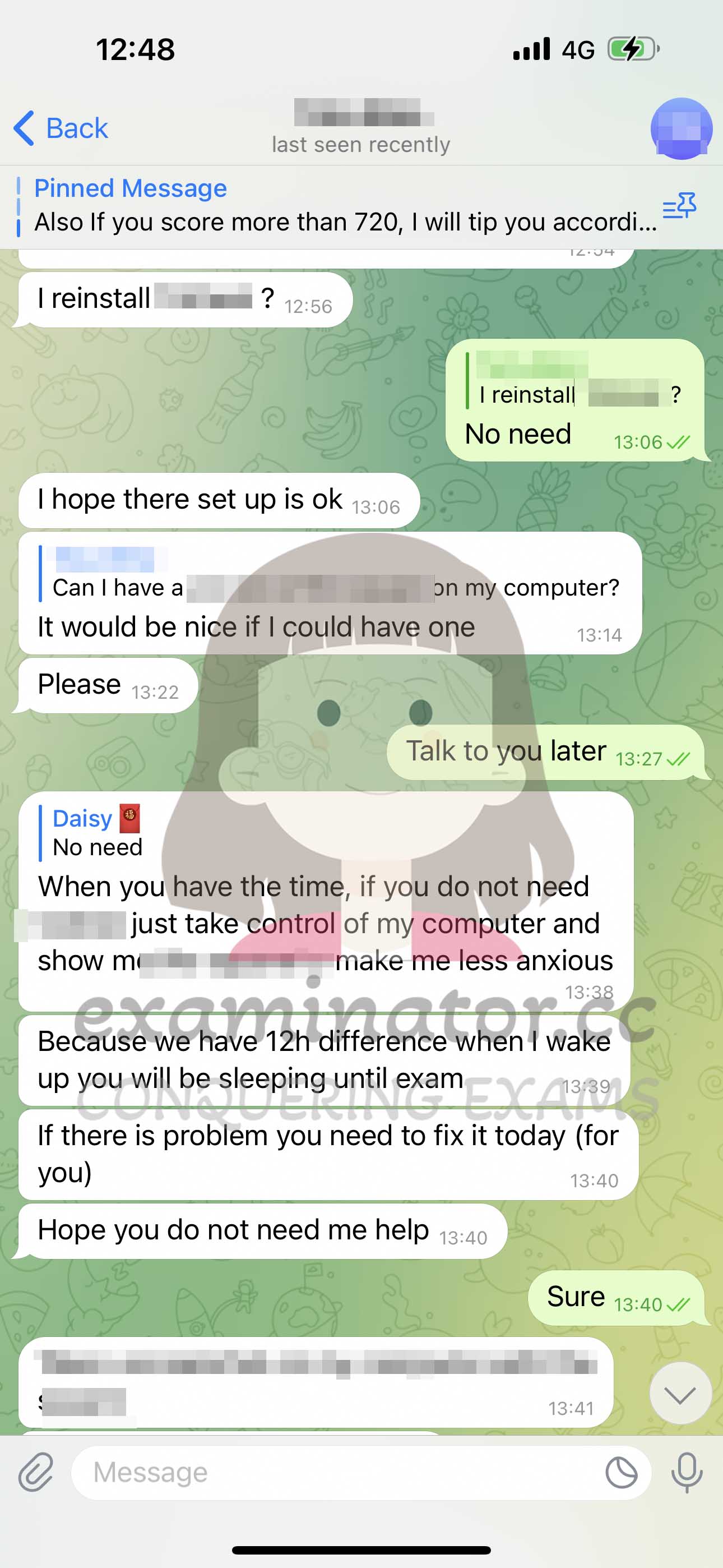 GMAT代考保分成功案例#595的与客户对话截图