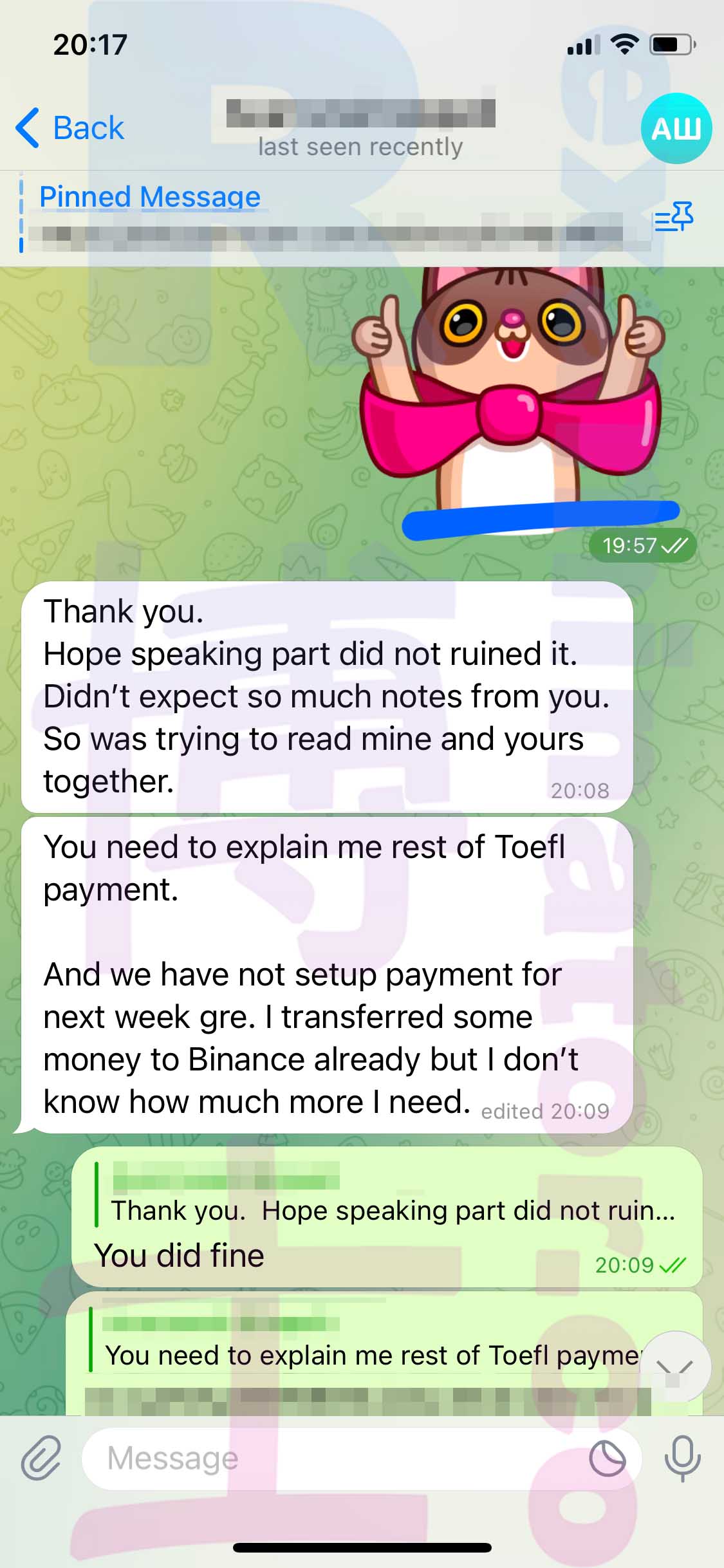 托福代考保分成功案例#486的与客户对话截图
