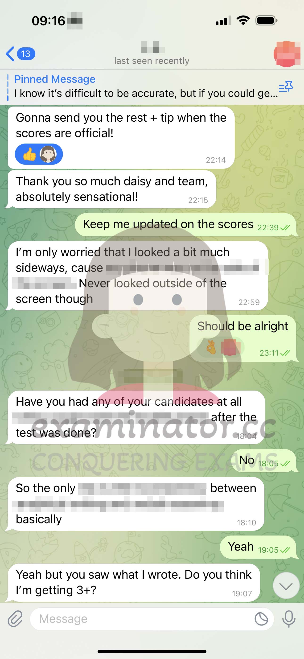 GRE代考保分成功案例#555的与客户对话截图