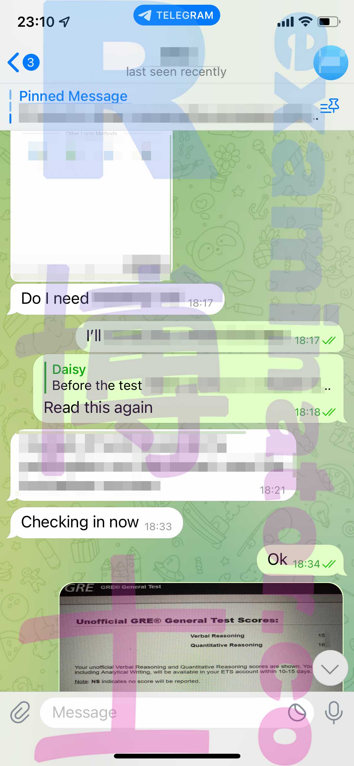 GRE代考保分成功案例#416的与客户对话截图
