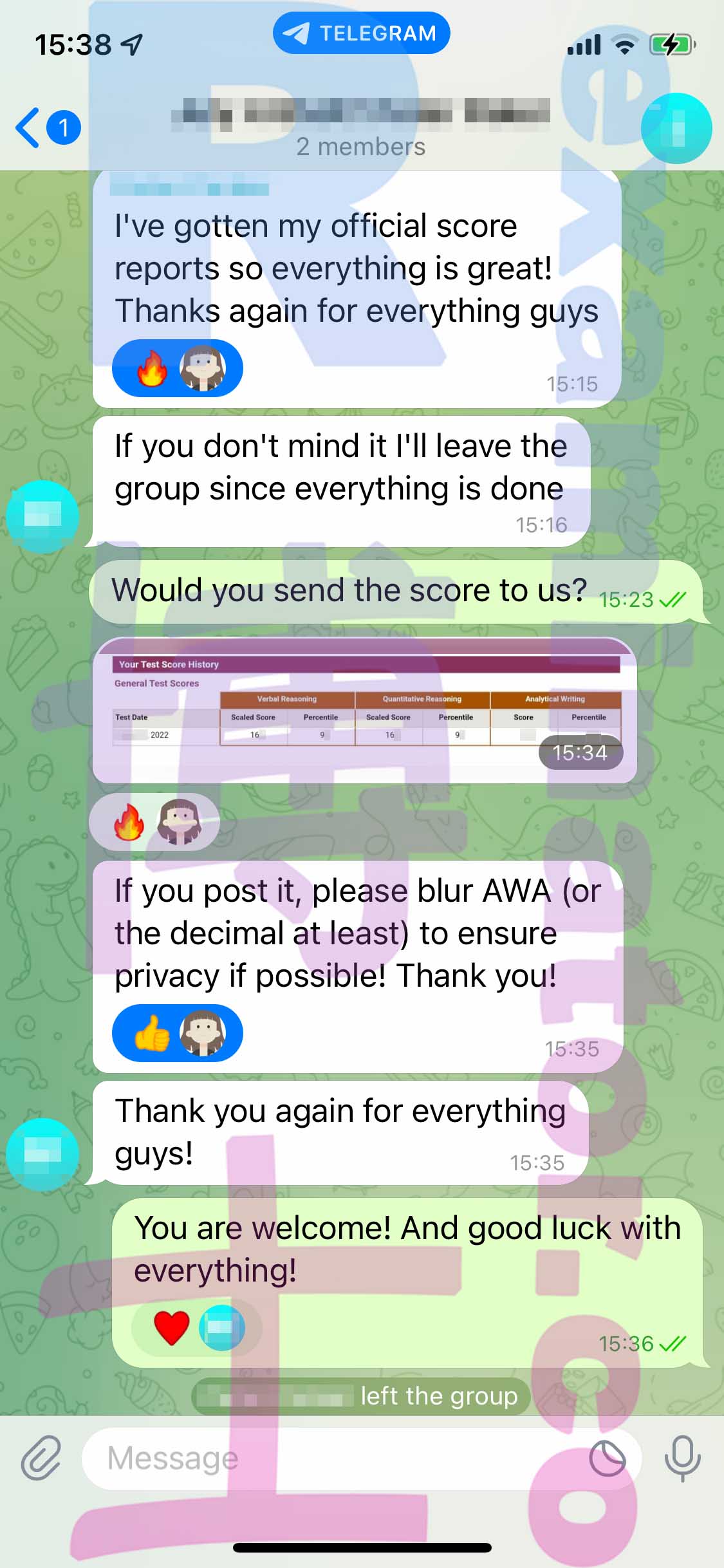 GRE代考保分成功案例#380的与客户对话截图