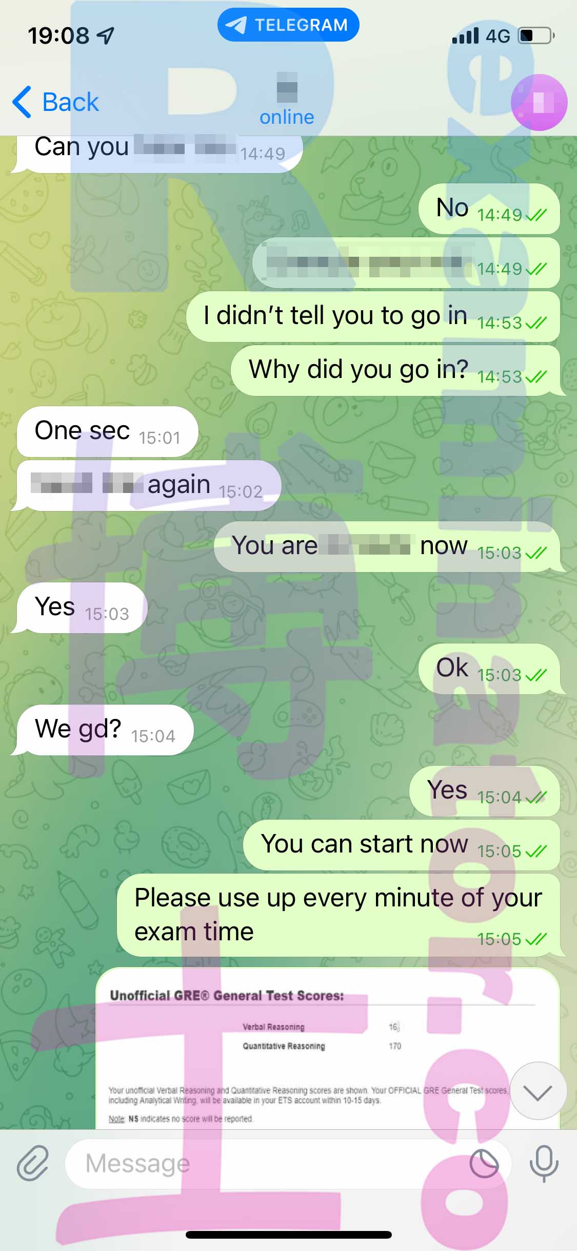 GRE代考保分成功案例#450的与客户对话截图