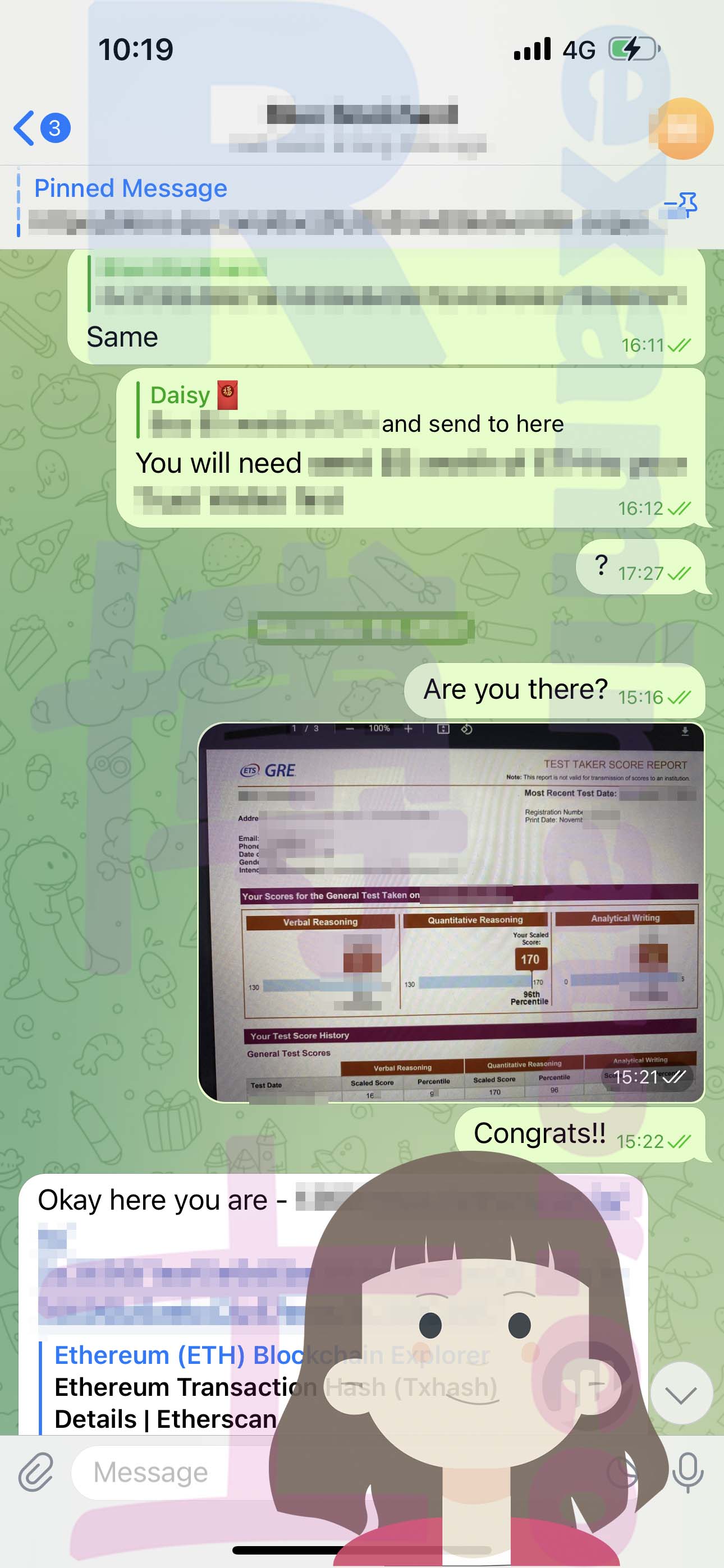 GRE代考保分成功案例#507的与客户对话截图