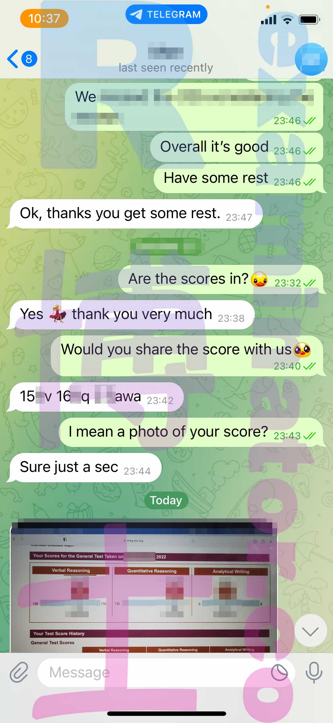 GRE代考保分成功案例#422的与客户对话截图