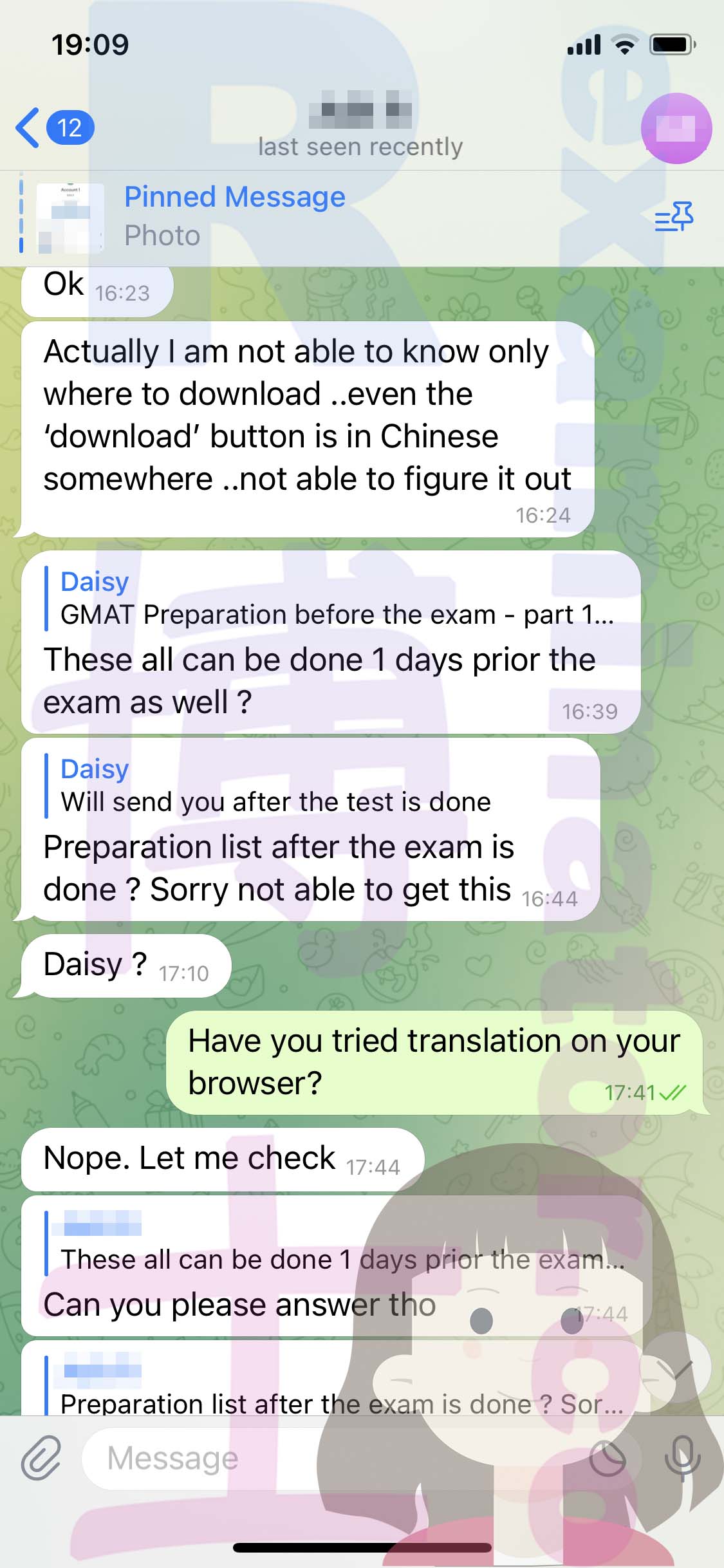 GMAT代考保分成功案例#499的与客户对话截图