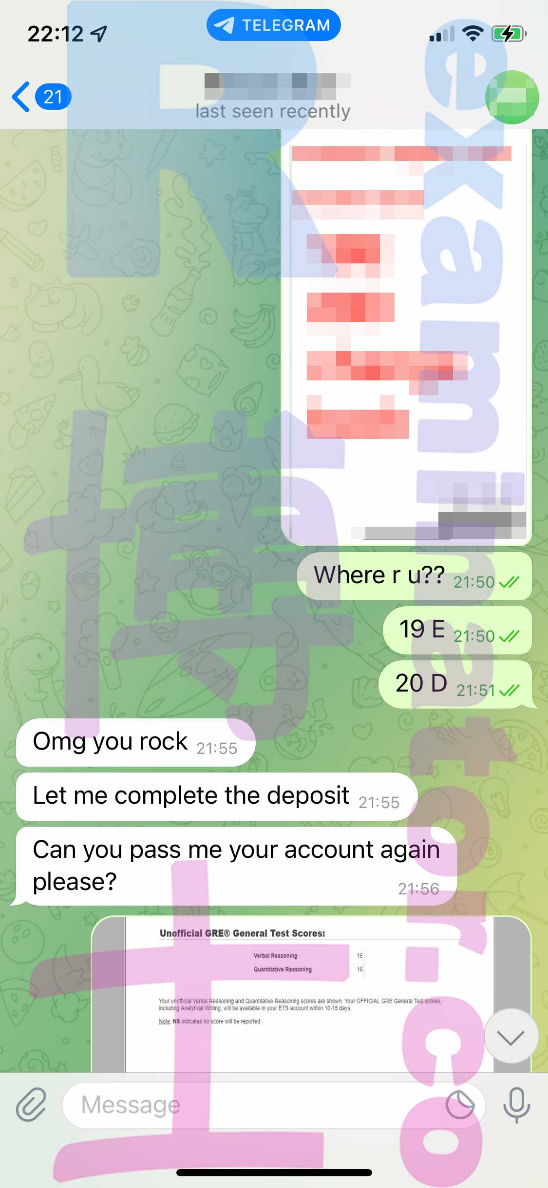 GRE代考保分成功案例#354的与客户对话截图