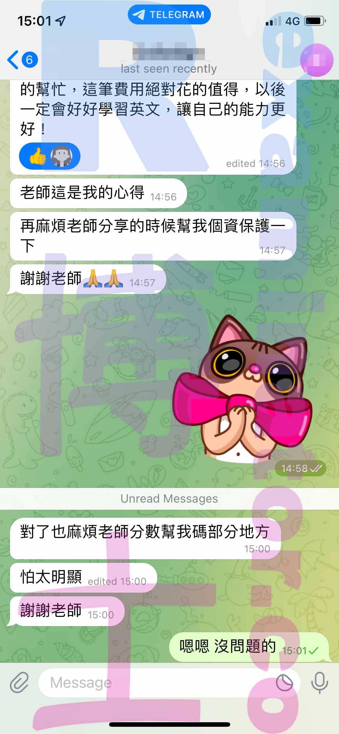 托福代考保分成功案例#395的与客户对话截图