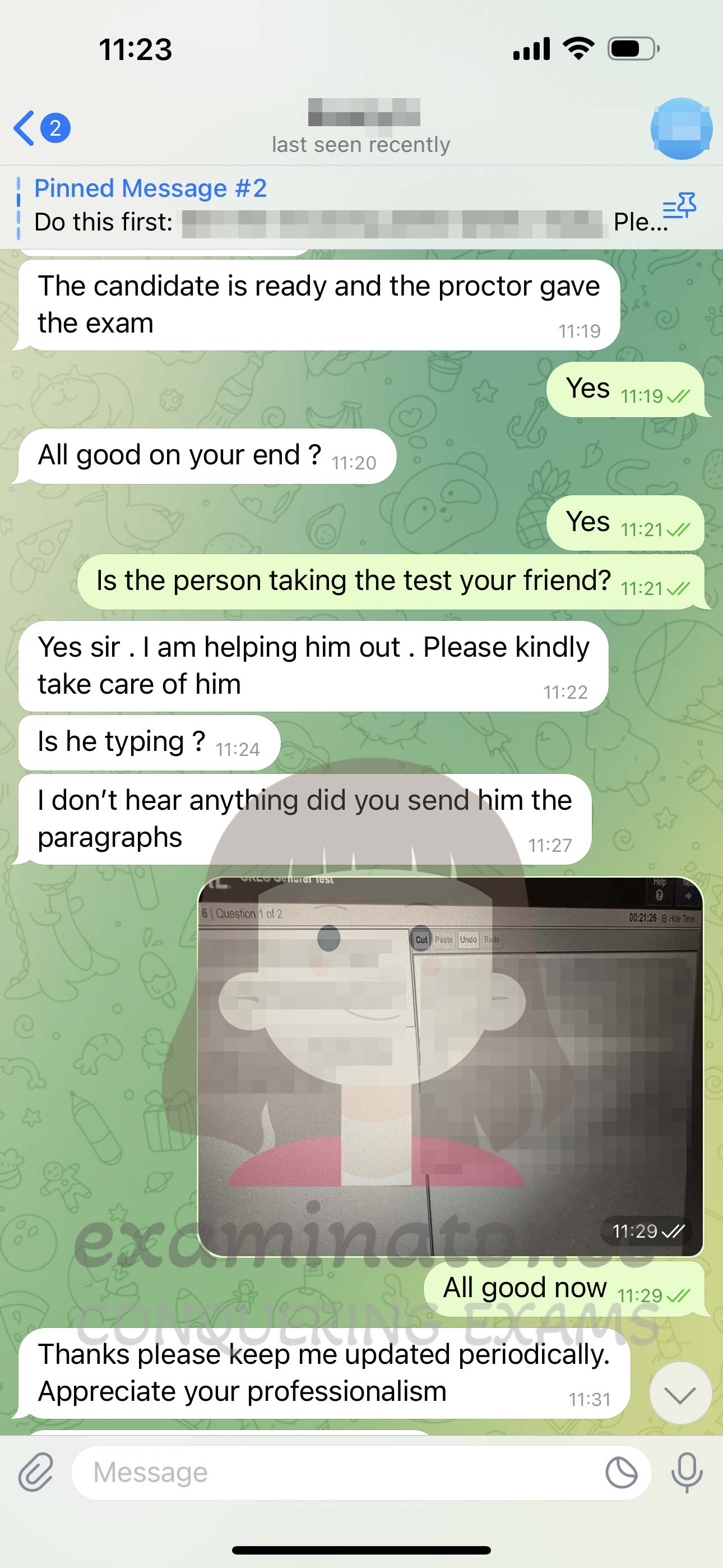 GRE代考保分成功案例#565的与客户对话截图