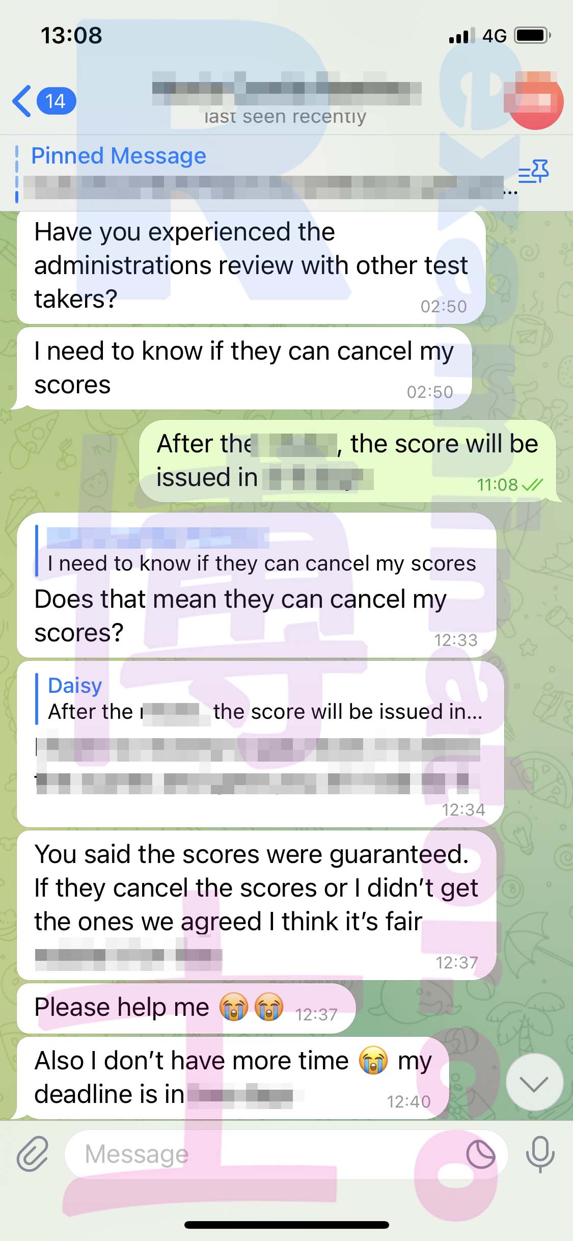 托福代考保分成功案例#456的与客户对话截图