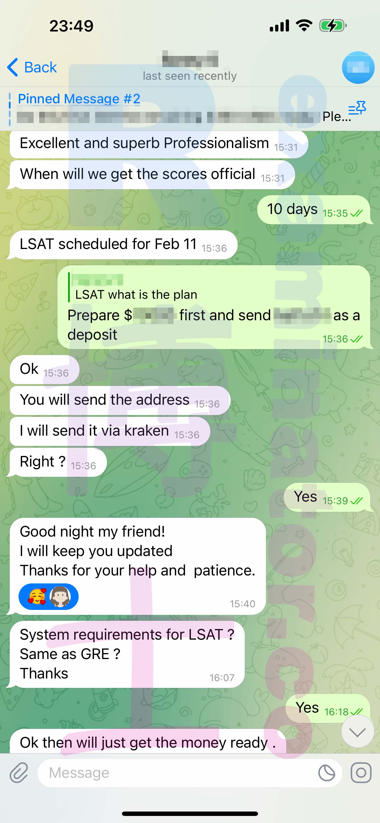LSAT代考保分成功案例#482的与客户对话截图