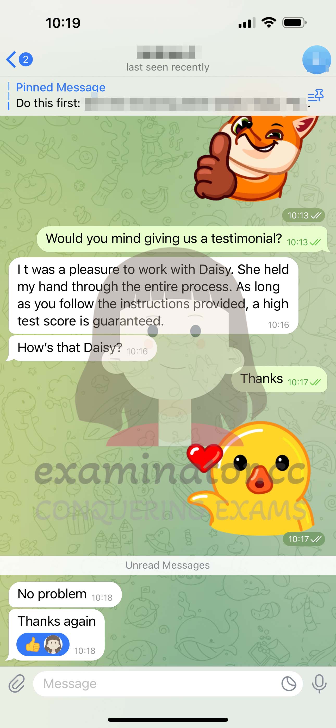 GRE代考保分成功案例#579的与客户对话截图