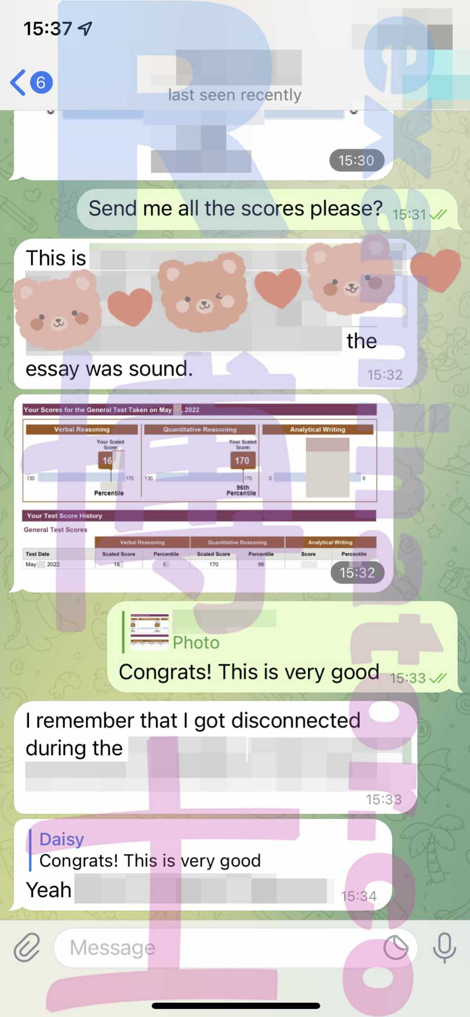 GRE代考保分成功案例#324的与客户对话截图
