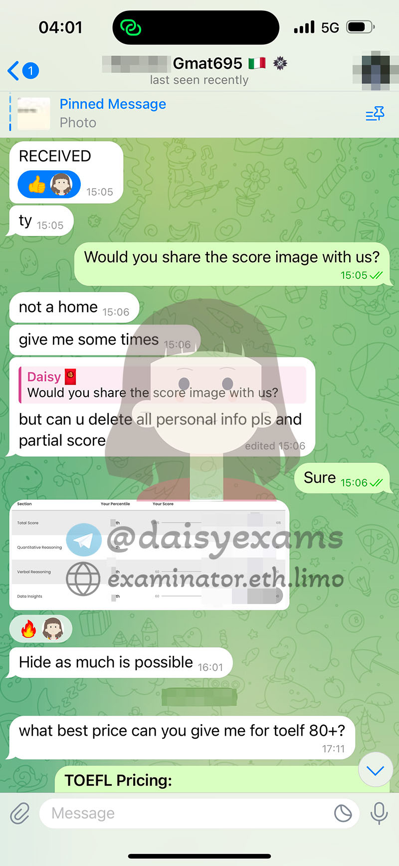 GMAT代考保分成功案例#690的与客户对话截图