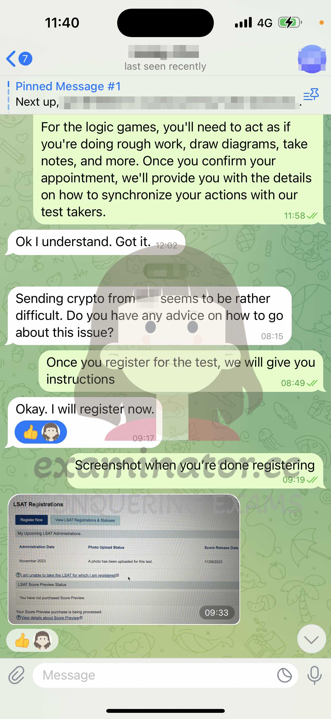 LSAT代考保分成功案例#598的与客户对话截图