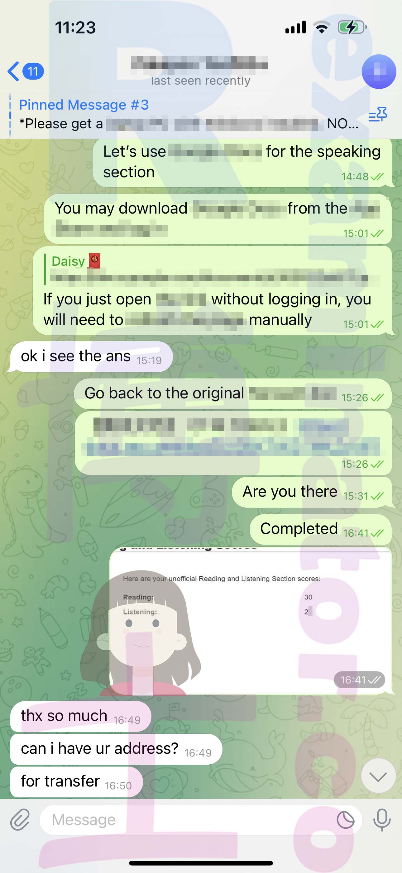 托福代考保分成功案例#533的与客户对话截图